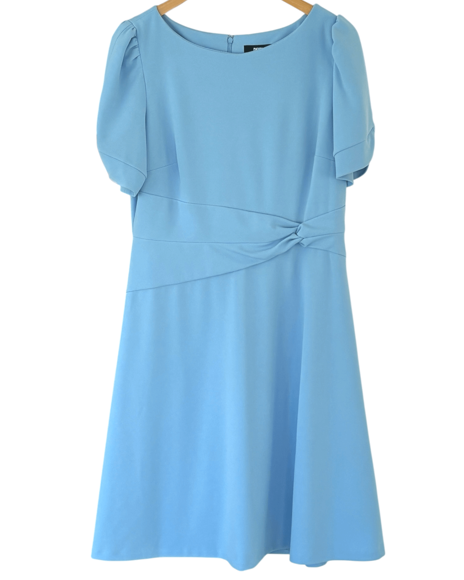 Light Spring DKNY cielo blue twist sleeve fit and flare dress