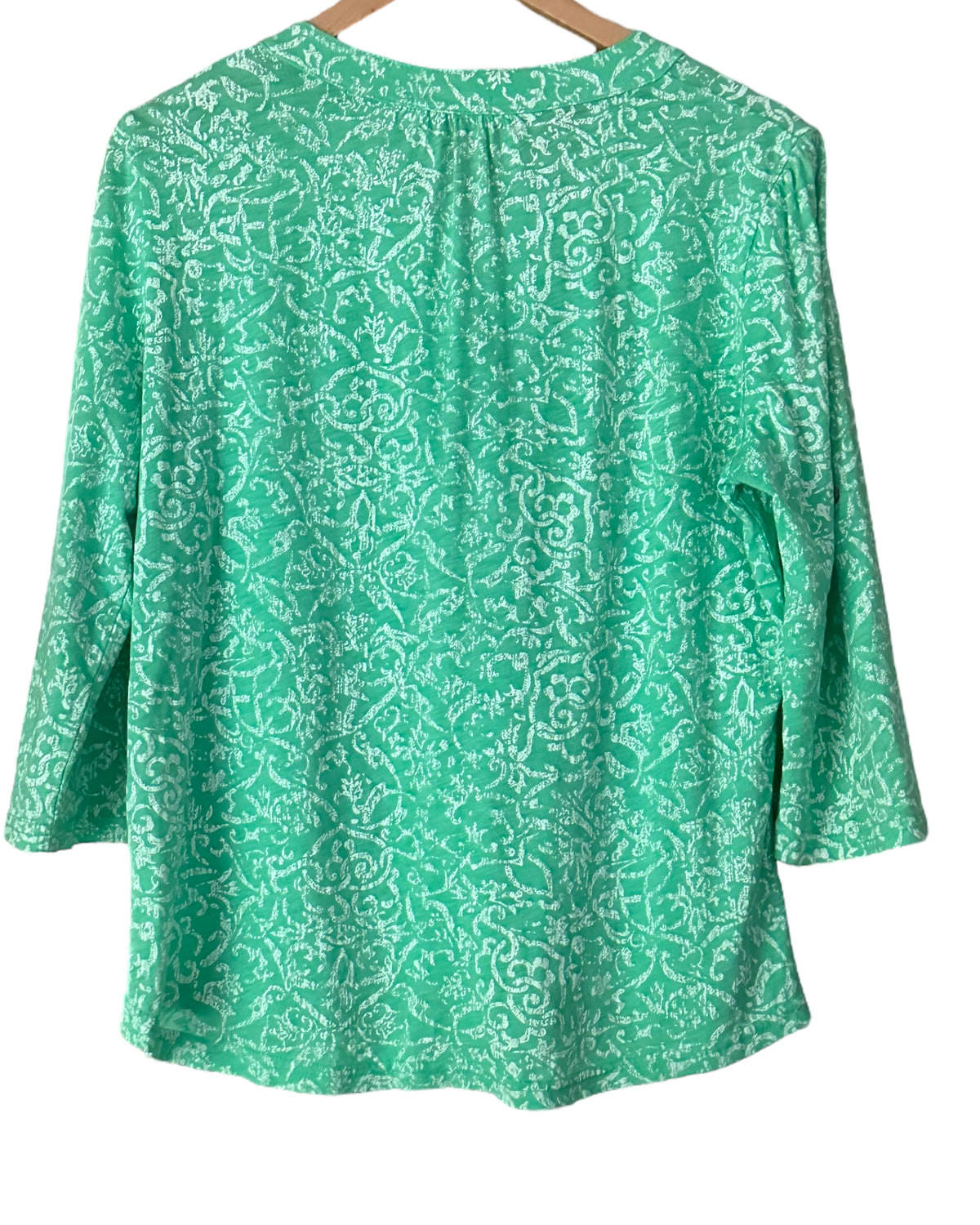 Light Spring FRESH PRODUCE print split neck button top