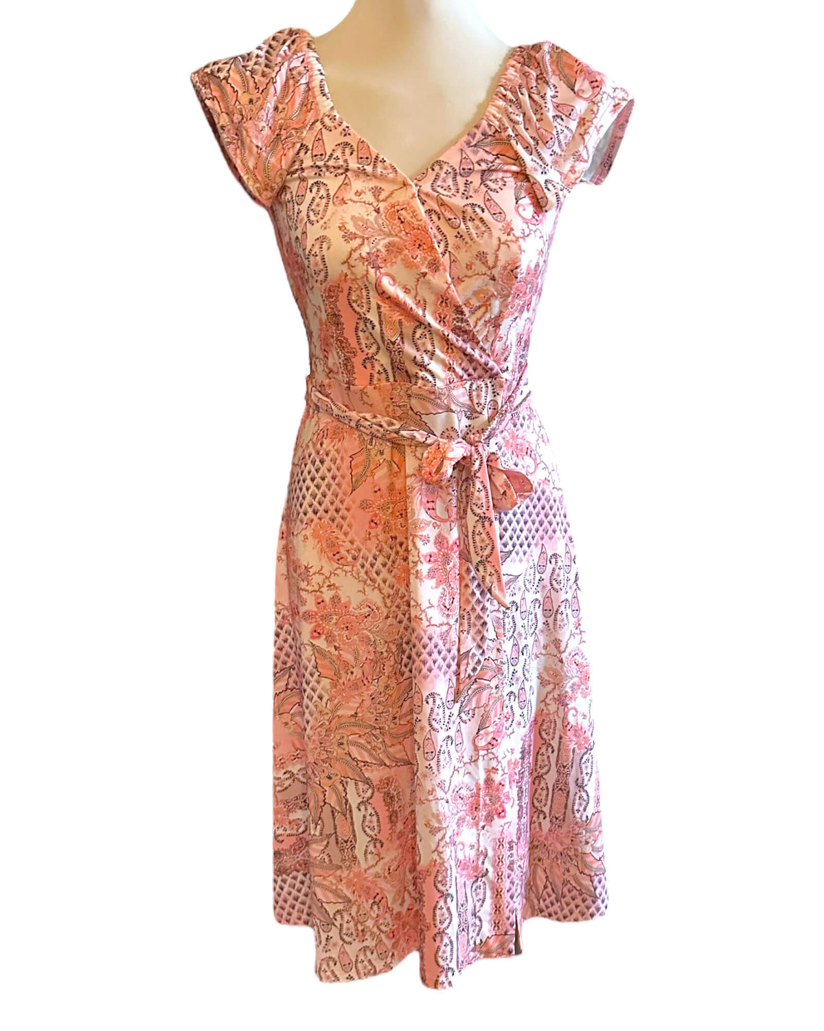 Light Spring HALE BOB paisley faux wrap cap sleeve dress