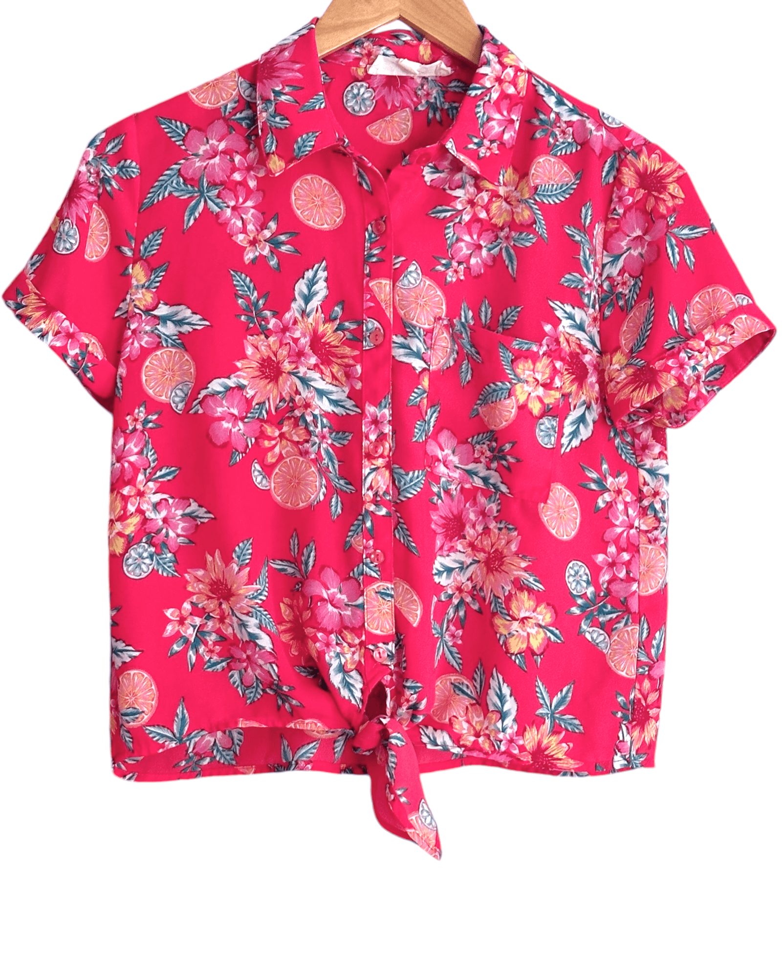 Light Spring HIPPIE ROSE floral tie front camp shirt