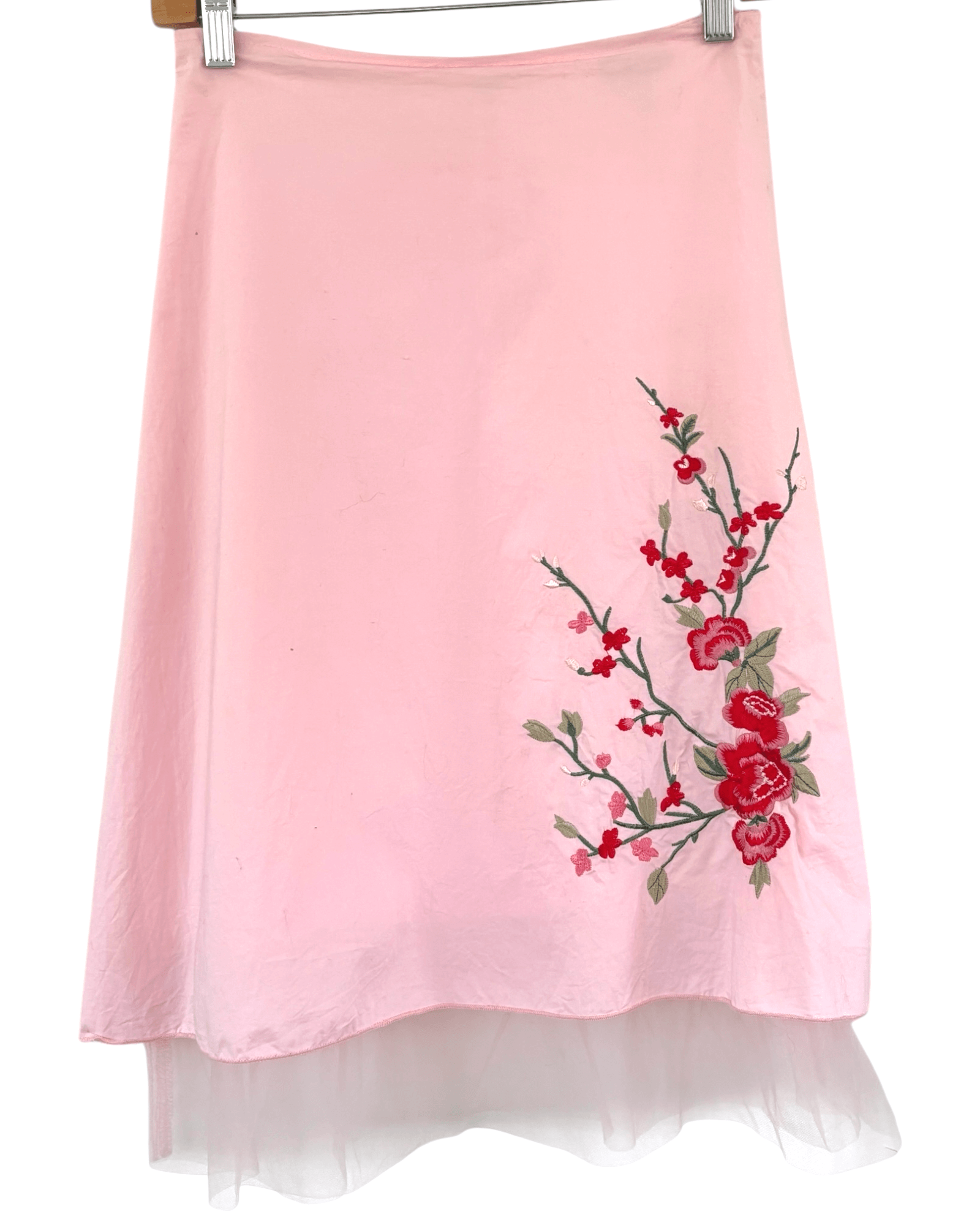Light Spring MONTEAU cherry blossom embroidered tulle trim skirt