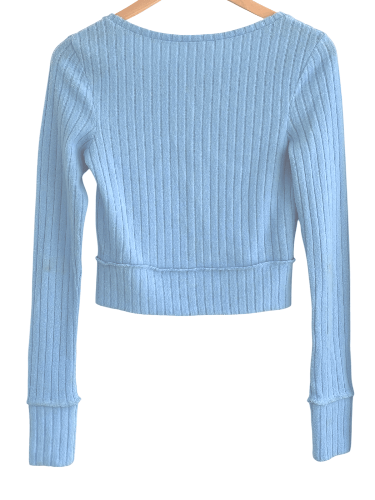 Light Spring OUT FROM UNDER soar blue ribbed button-up cropped sweater