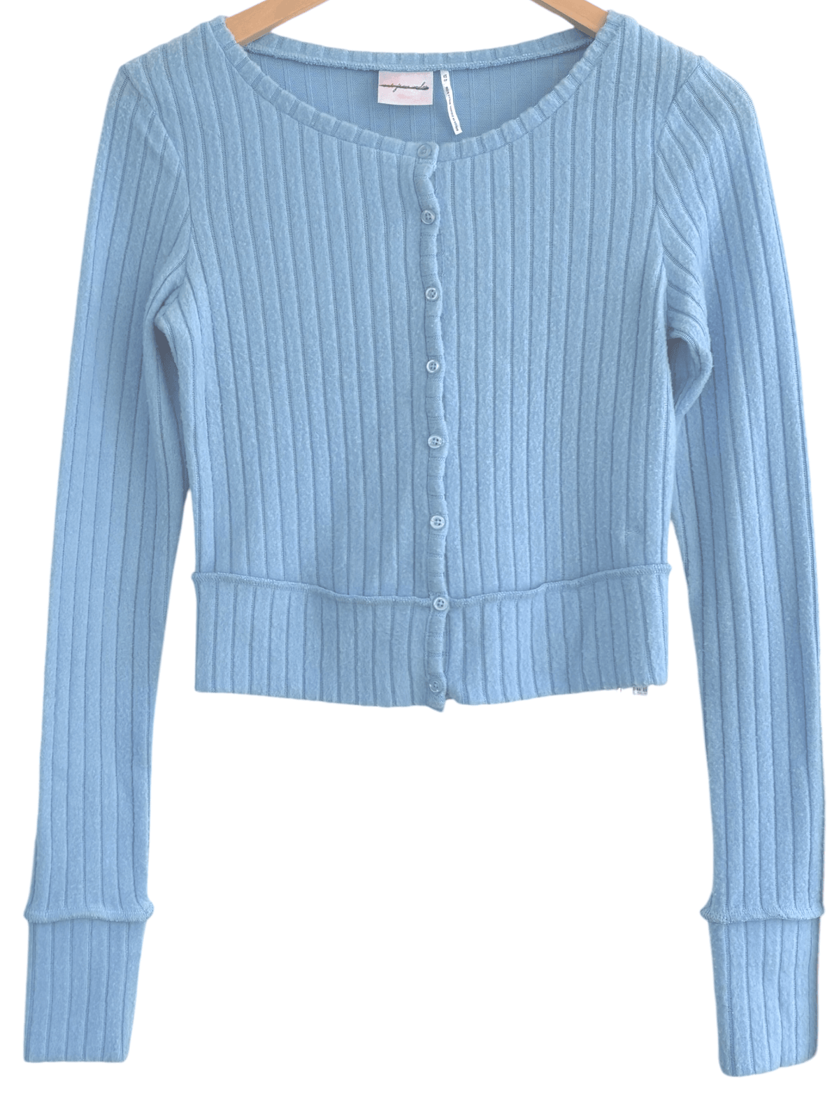 Light Spring OUT FROM UNDER soar blue ribbed button-up cropped sweater