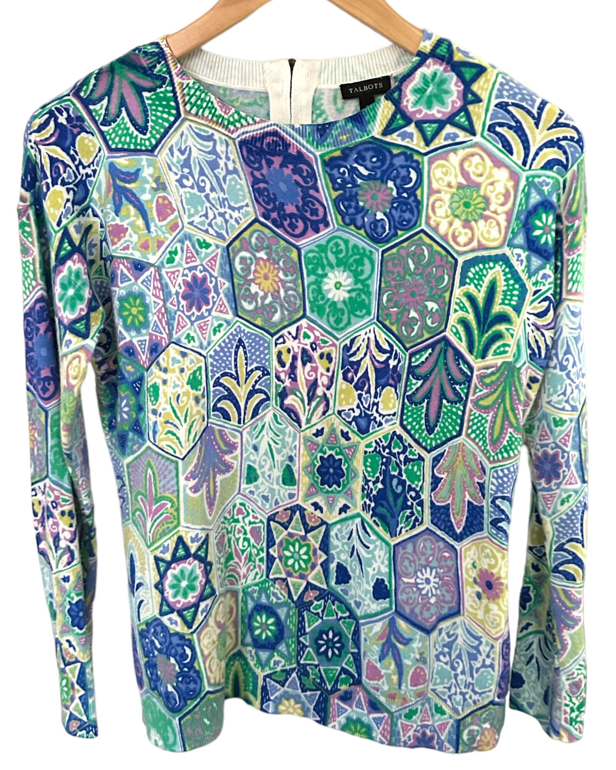 Light Spring TALBOTS tile print crewneck sweater