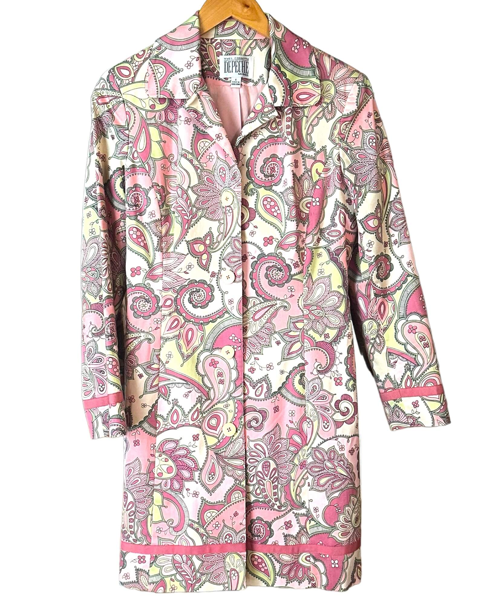 Light Spring vintage YVES COSSETTE DEPECHE MODE paisley grosgrain ribbon coat