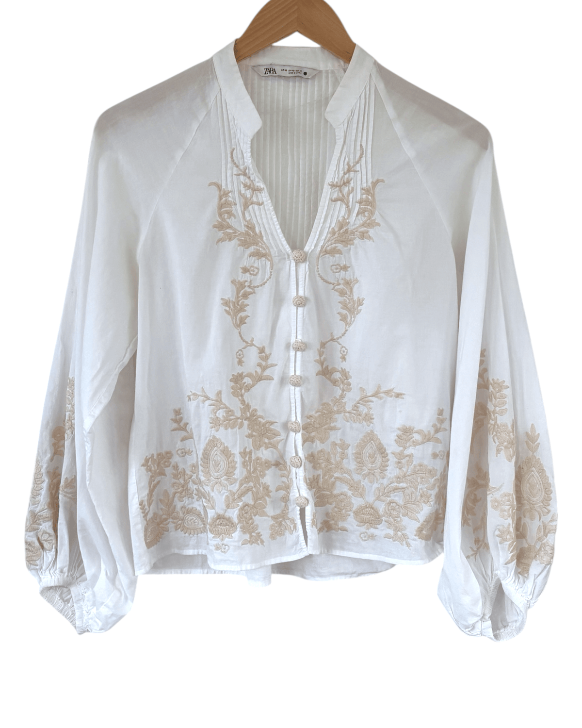 Light Spring ZARA floral embroidered split neck crochet button blouse