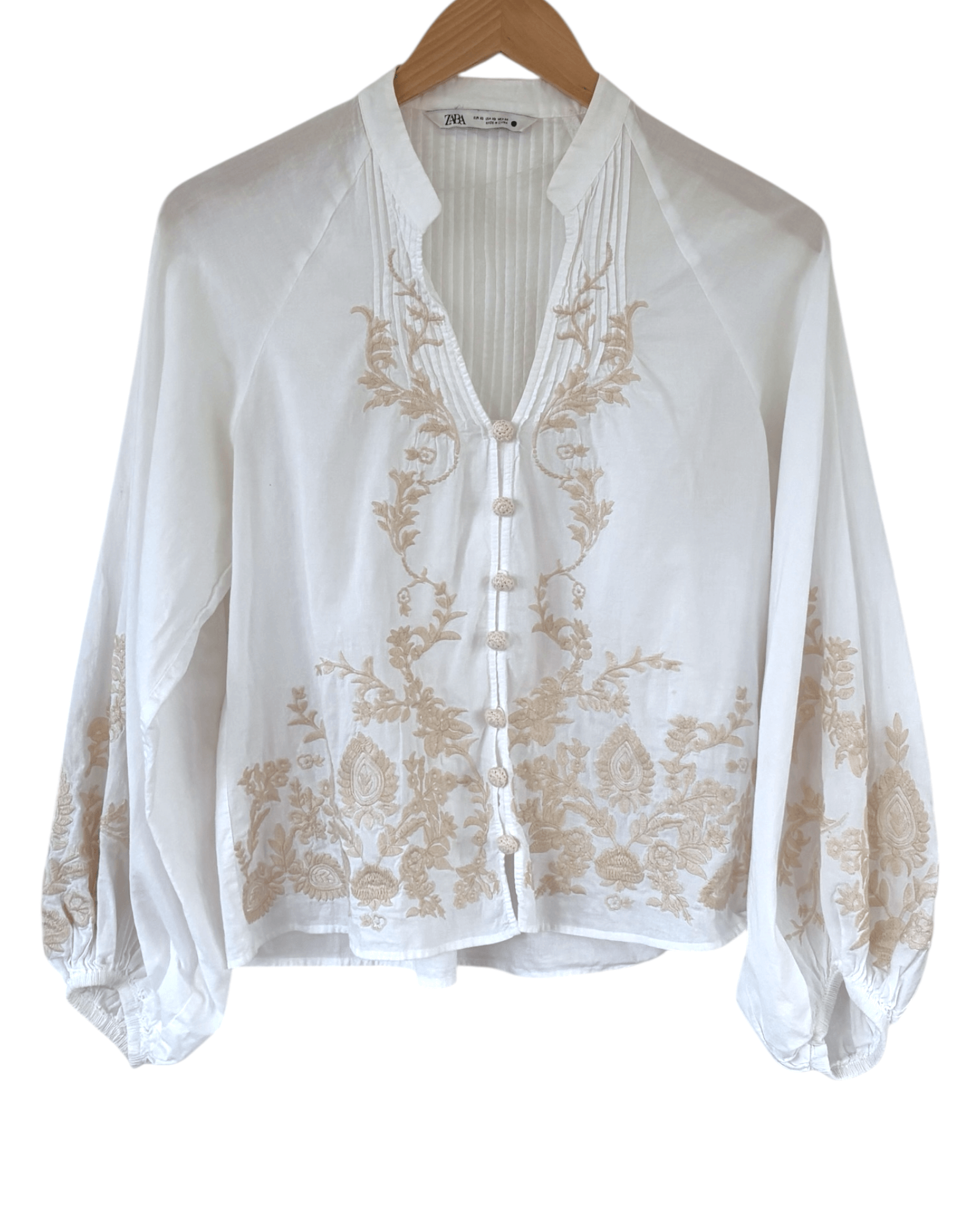 Light Spring ZARA floral embroidered split neck crochet button blouse