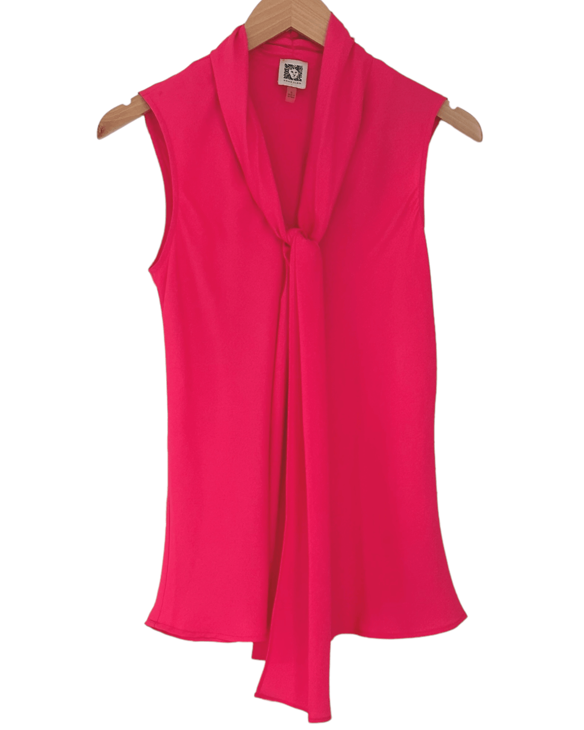 Light Summer ANN Klein hibiscus pink sash tie blouse