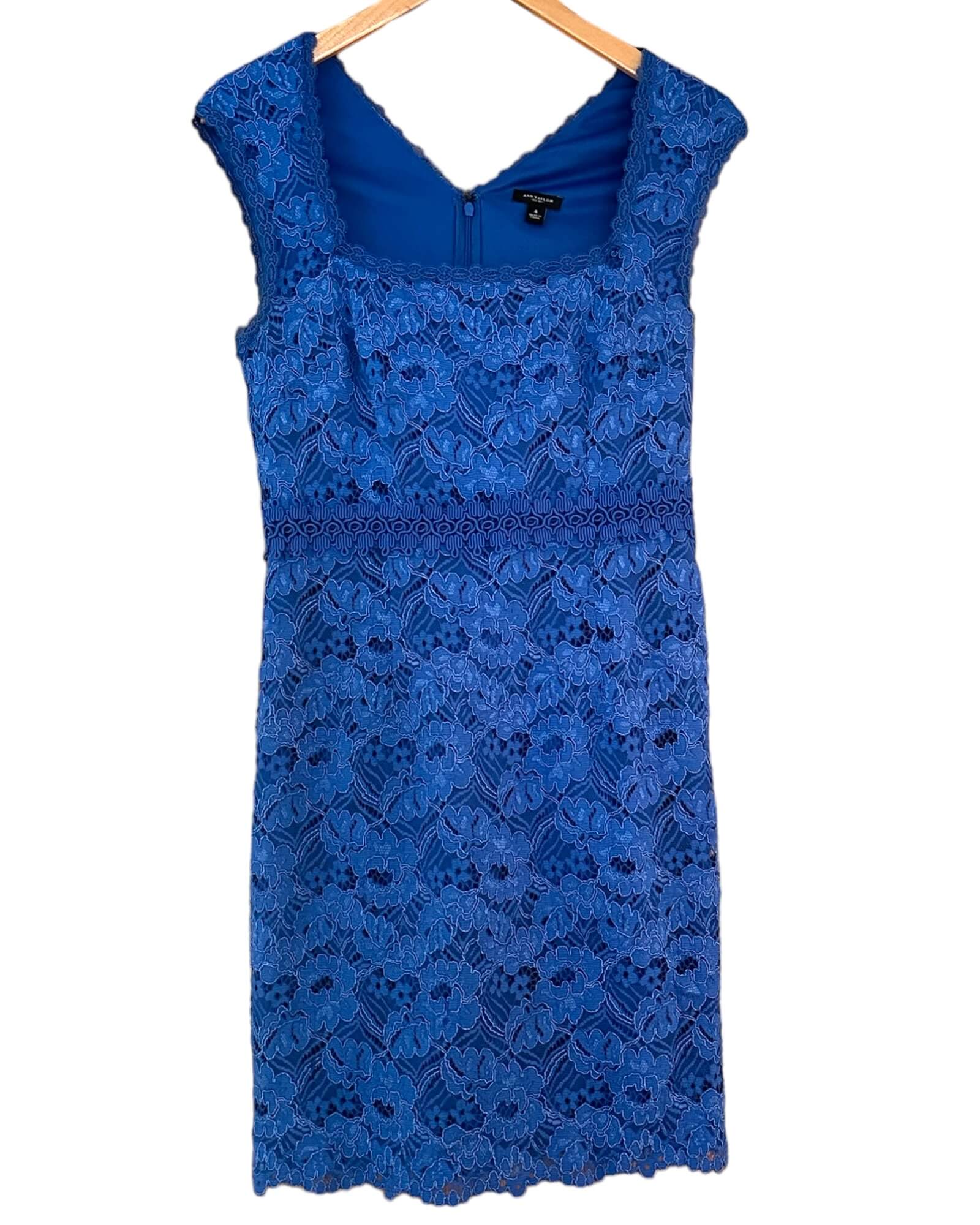 Light Summer ANN TAYLOR periwinkle blue corded lace sleeveless sheath dress