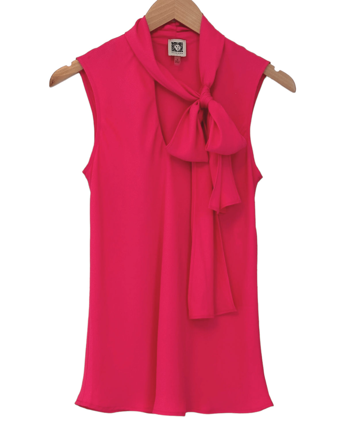 Light Summer ANNE KLEIN hibiscus pink sleeveless sash blouse 