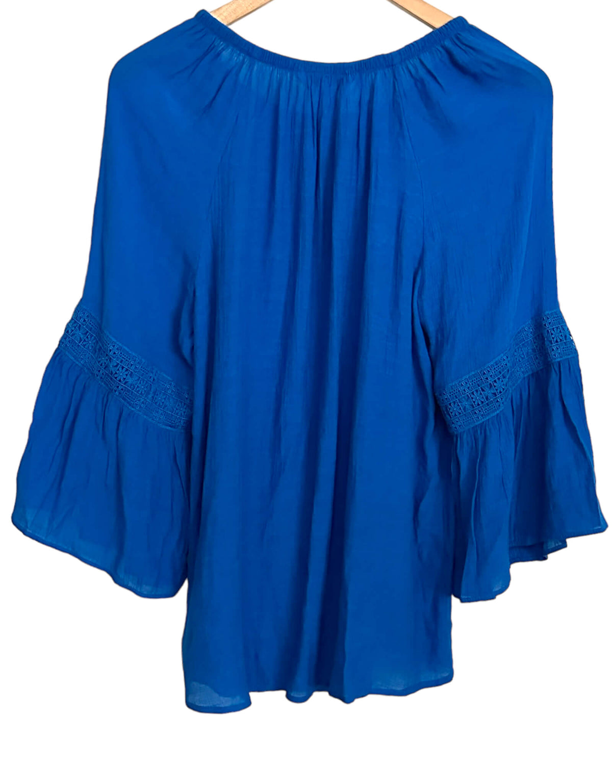 Light Summer COUNTERPARTS cove blue split-neck blouse