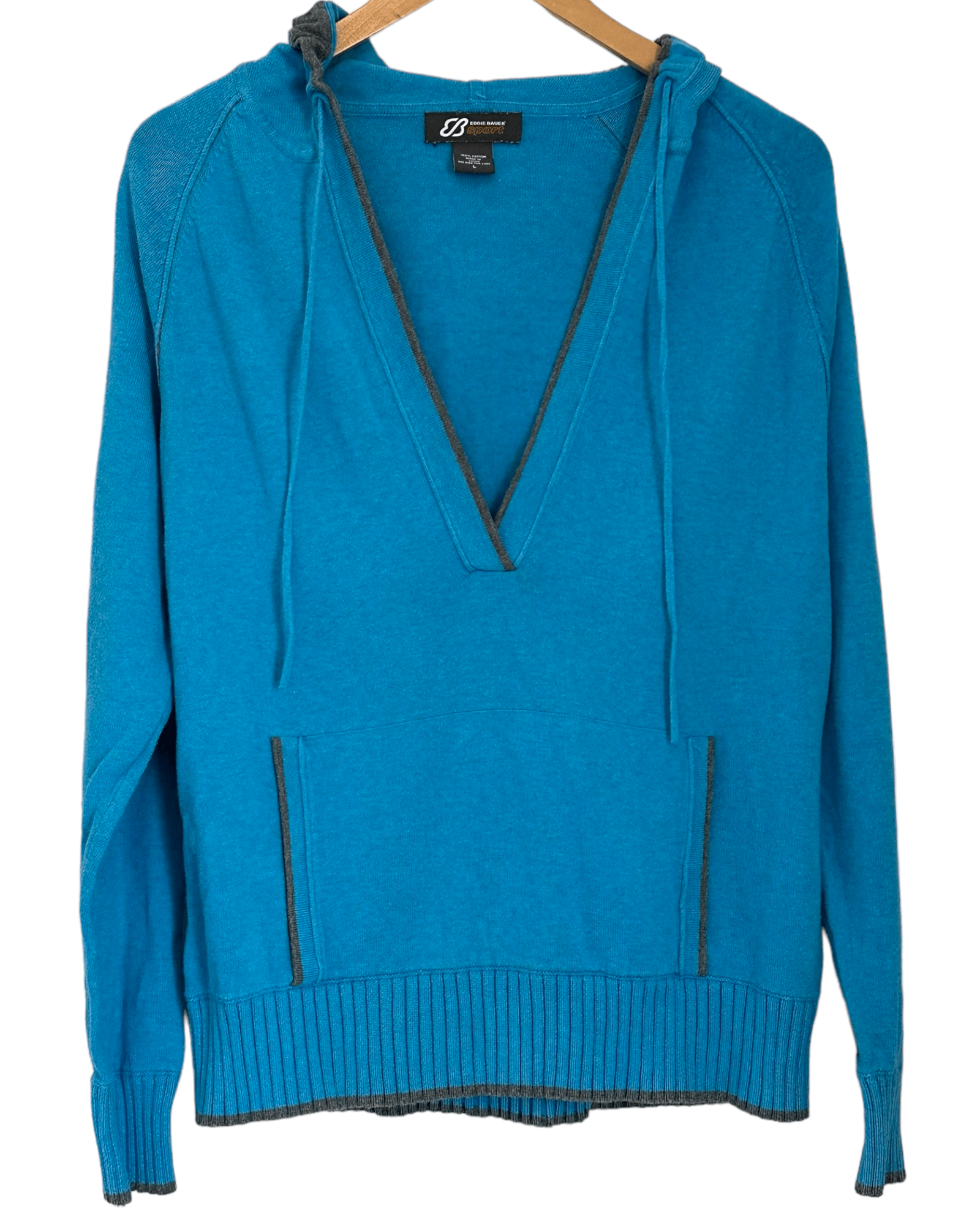 Light Summer EDDIE BAUER SPORT blue split-neck hooded sweater