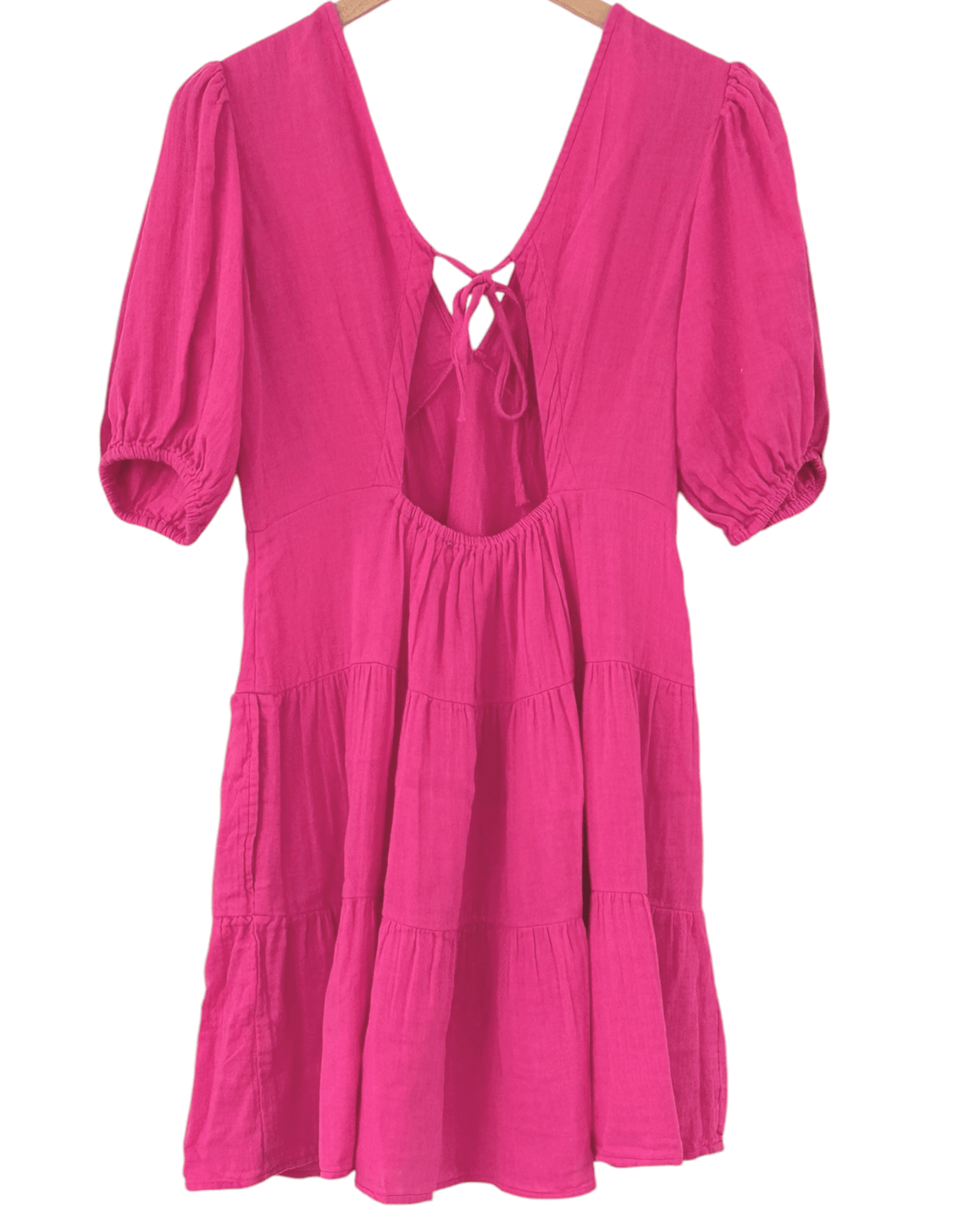 Light Summer ELAN lotus flower open back puff sleeve dress