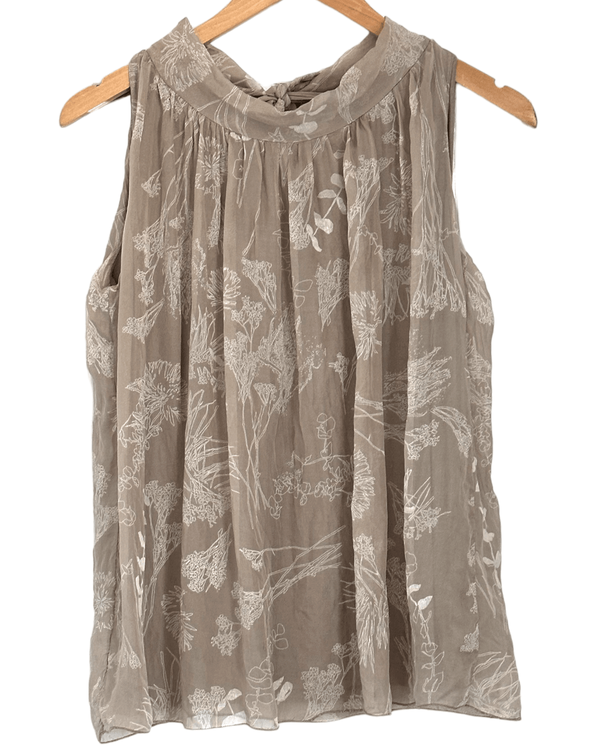 Light Summer ELENA BALDI ITALY tango beige floral silk sleeveless tie back blouse