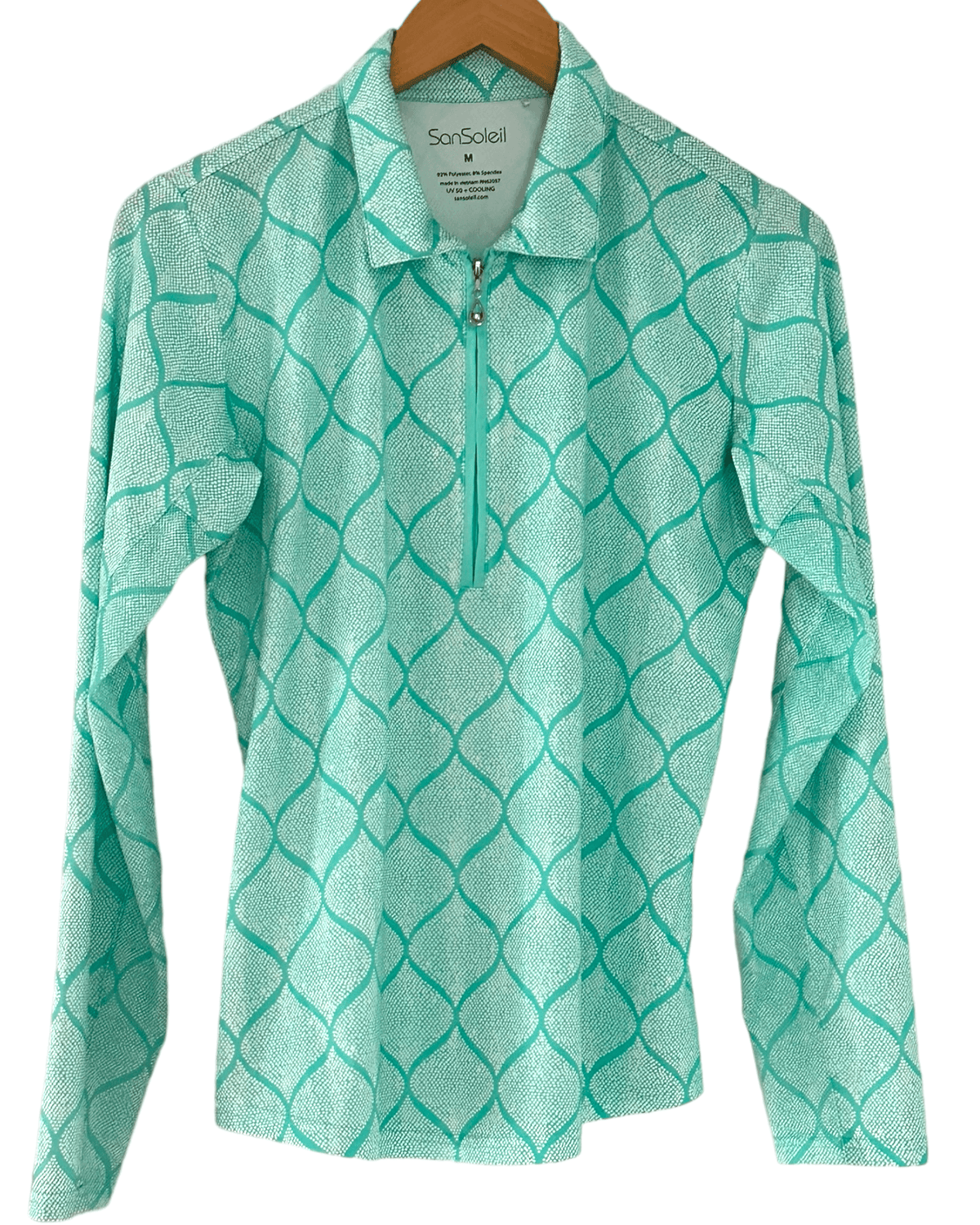 Light Summer green print long sleeve performance polo shirt