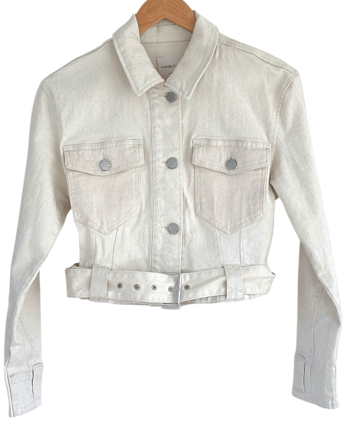 Light Summer HABITUAL shimmery sea pearl cropped denim jacket