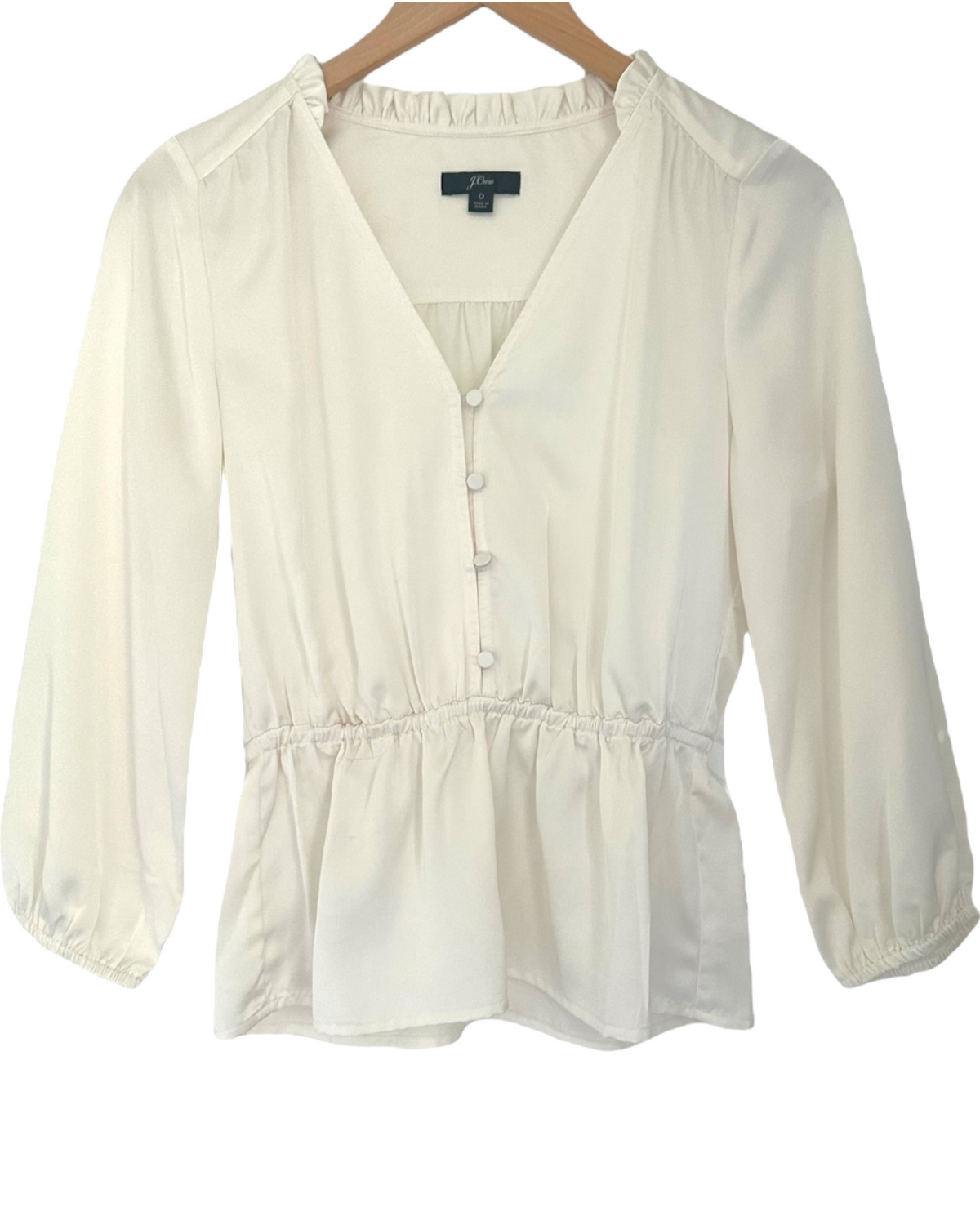 Light Summer J.CREW ivory peplum hem silky blouse