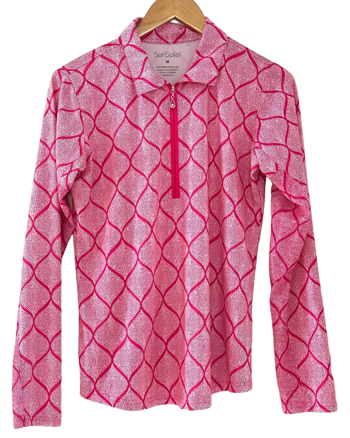 Light Summer SANSOLEIL pink print long sleeve performance polo