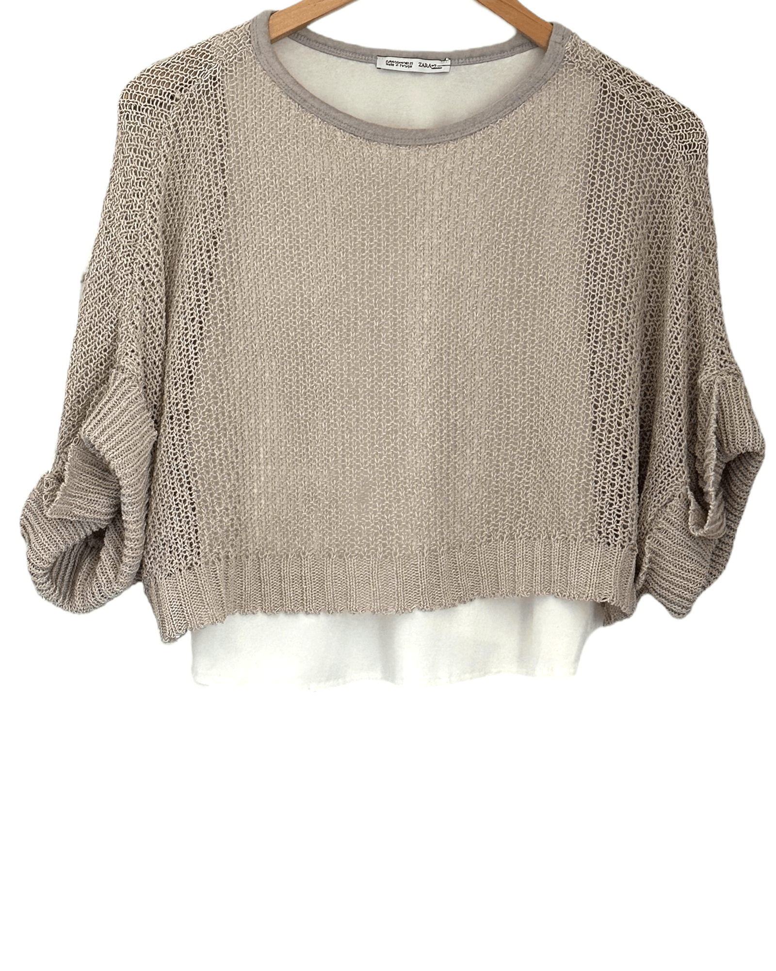 Light Summer ZARA champagne open knit layered sweater