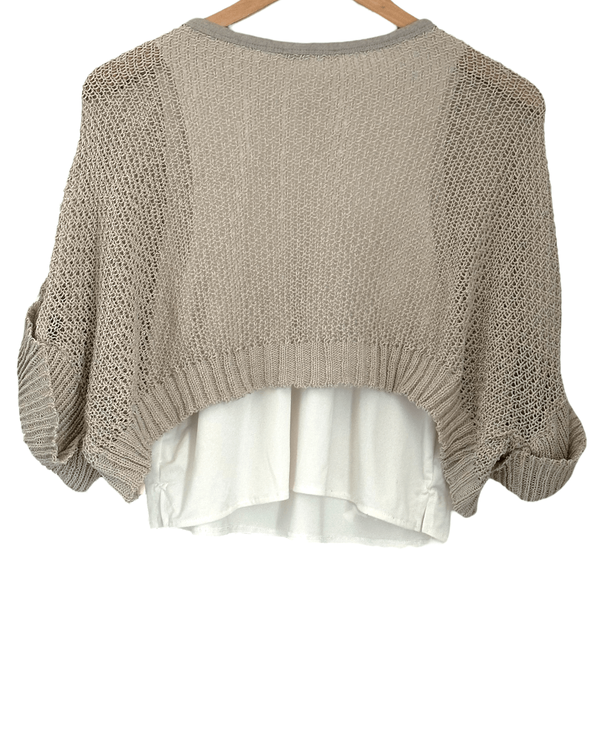 Light Summer ZARA champagne  beige open knit sweater layered