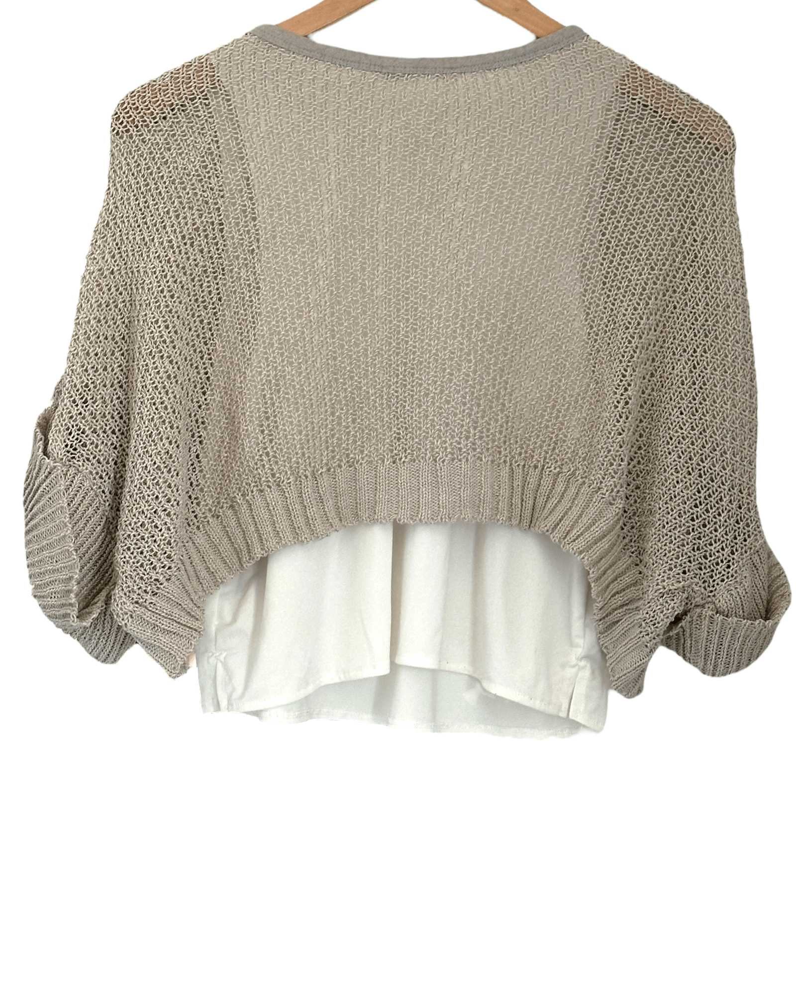 Light Summer Champagne Open Knit Layered Sweater