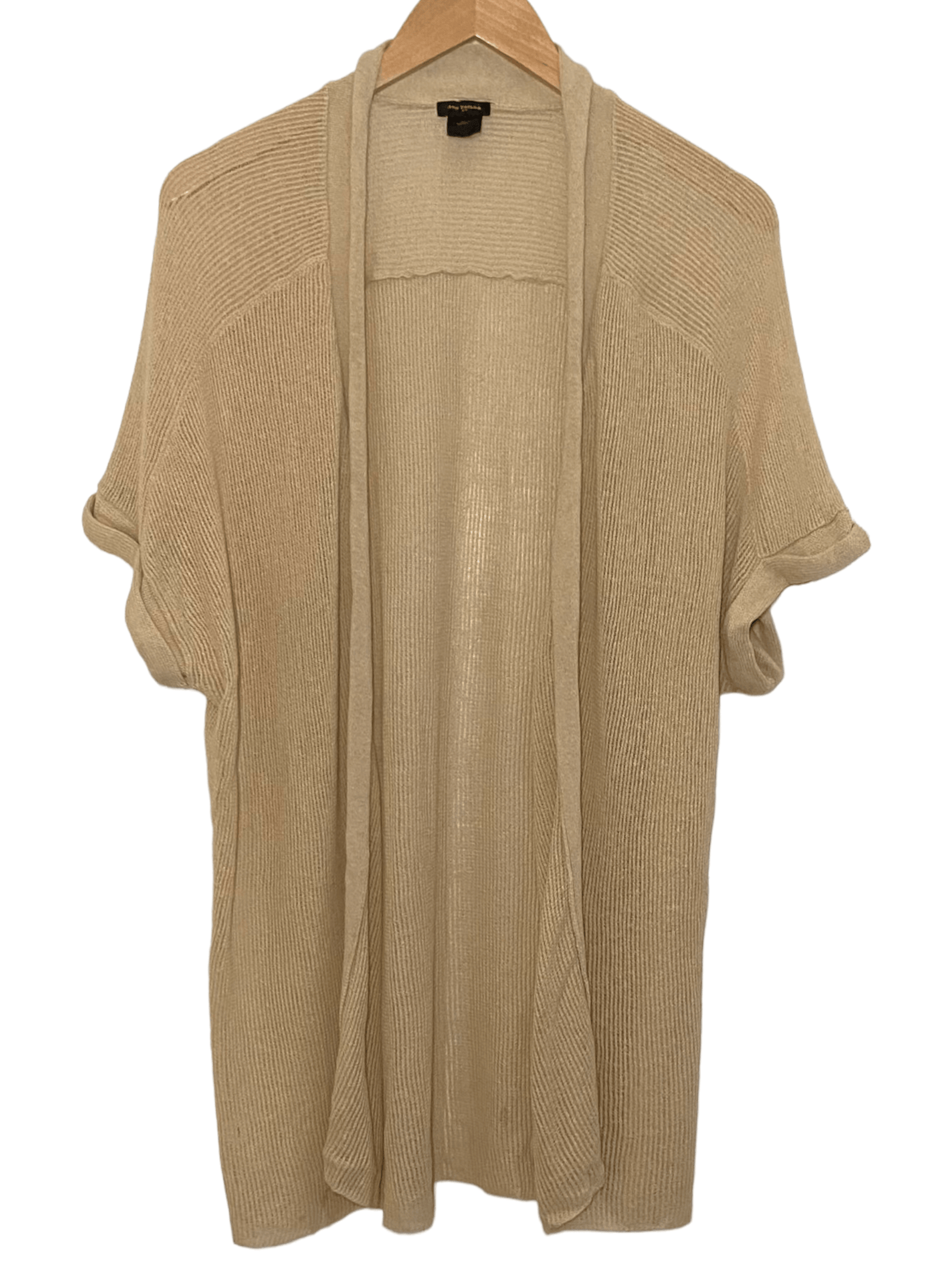 Soft Autumn ANN TAYLOR biscotti tan linen open cardigan sweater