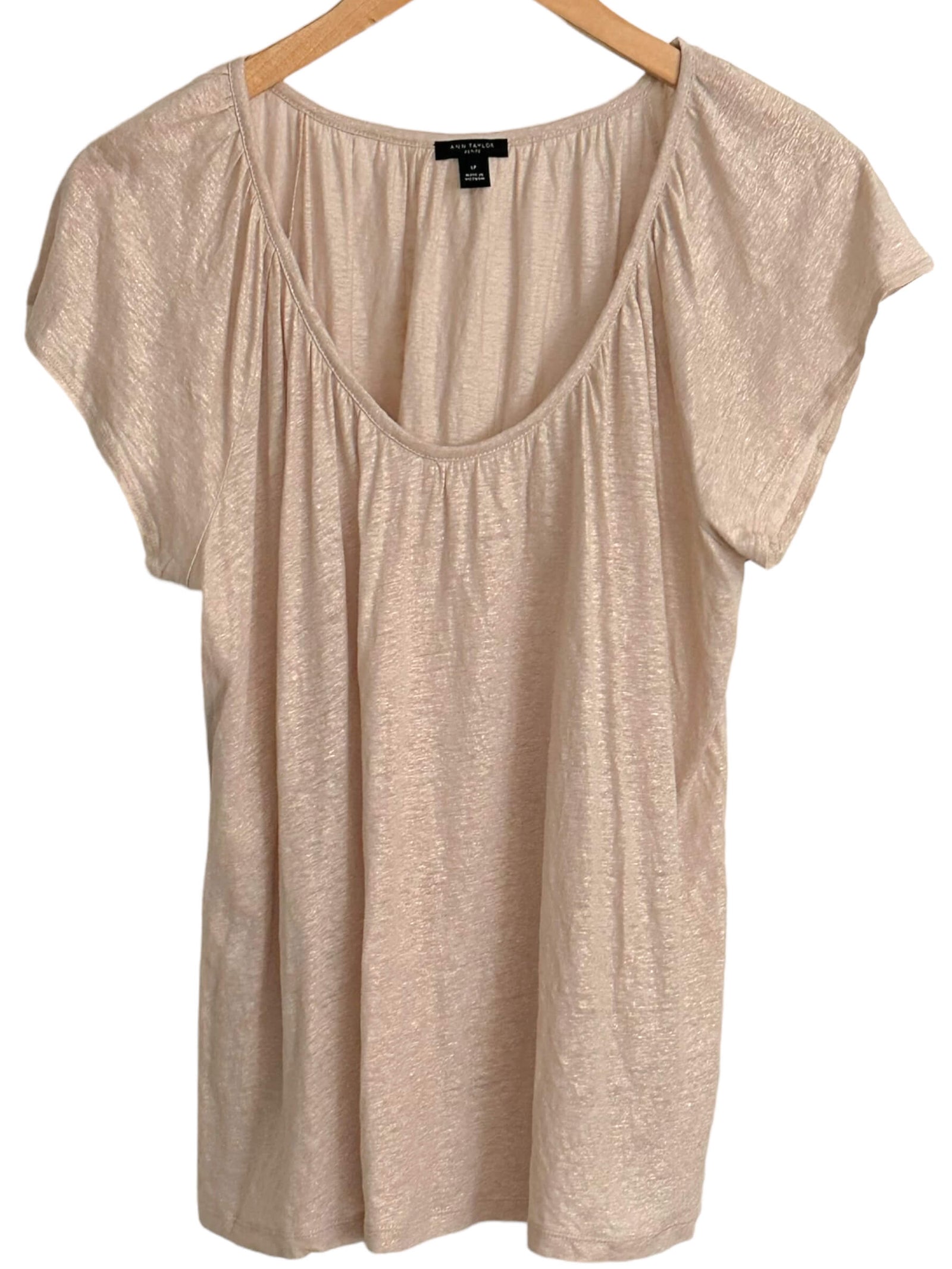 Soft Autumn ANN TAYLOR vintage gold scoop neck linen top