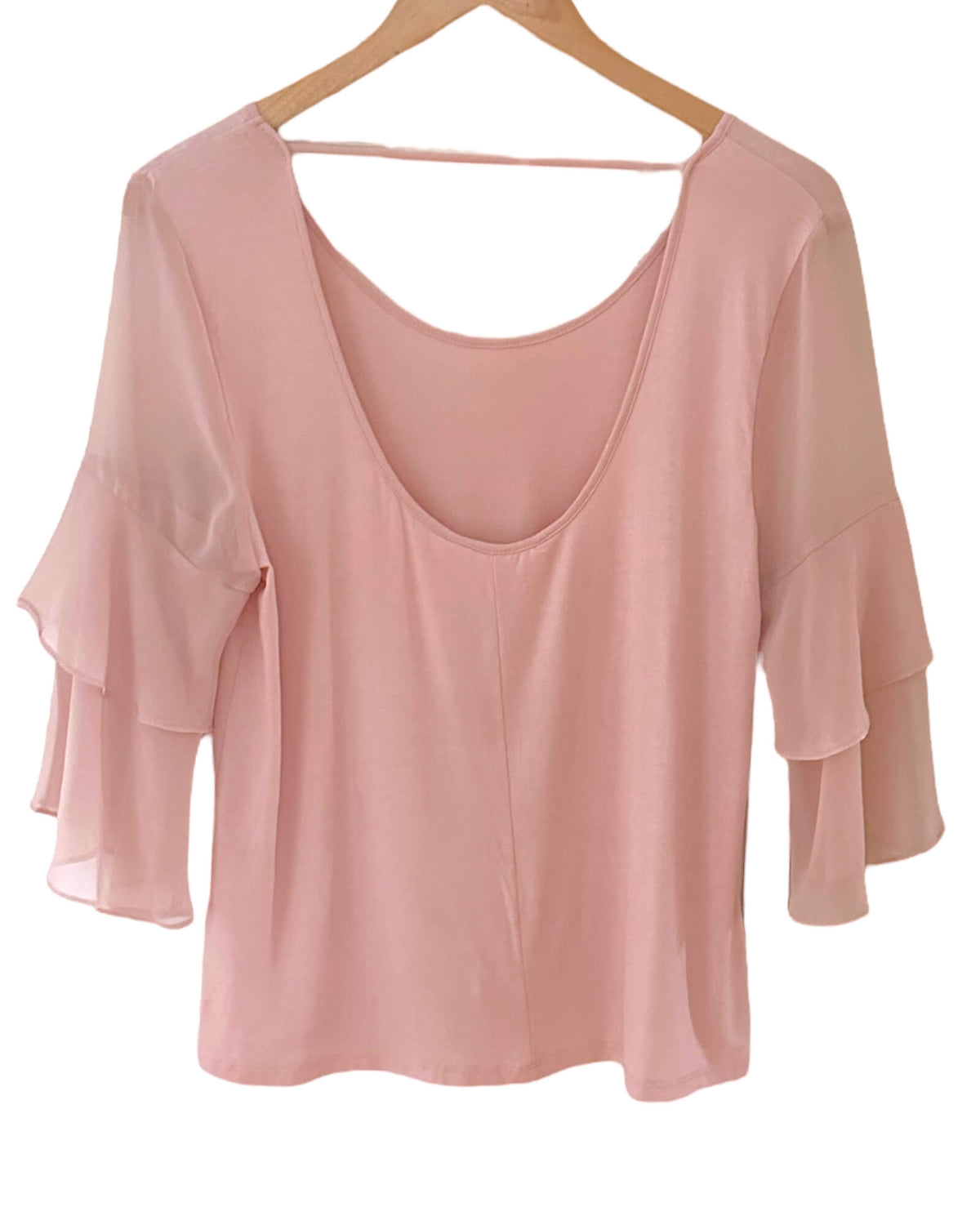 Soft Autumn BCBG GENERATION rose smoke frill sleeve scoop back top