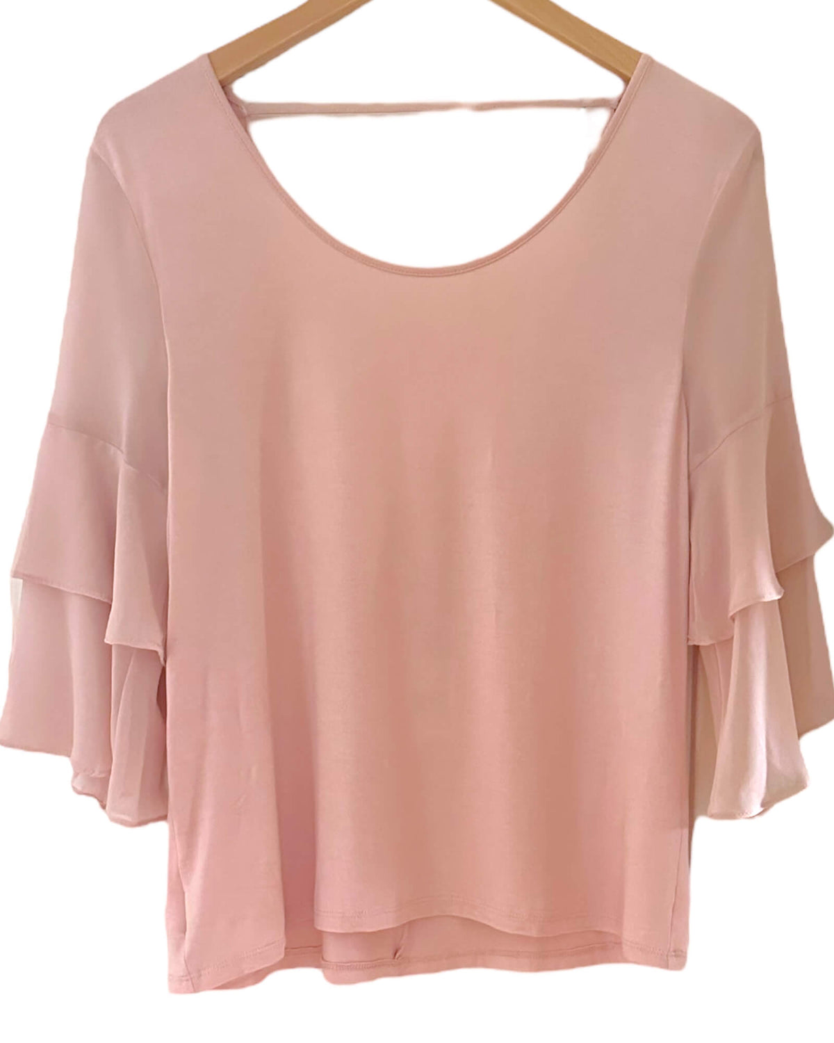 Soft Autumn BCBGENERATION rose smoke frill sleeve scoop back blouse