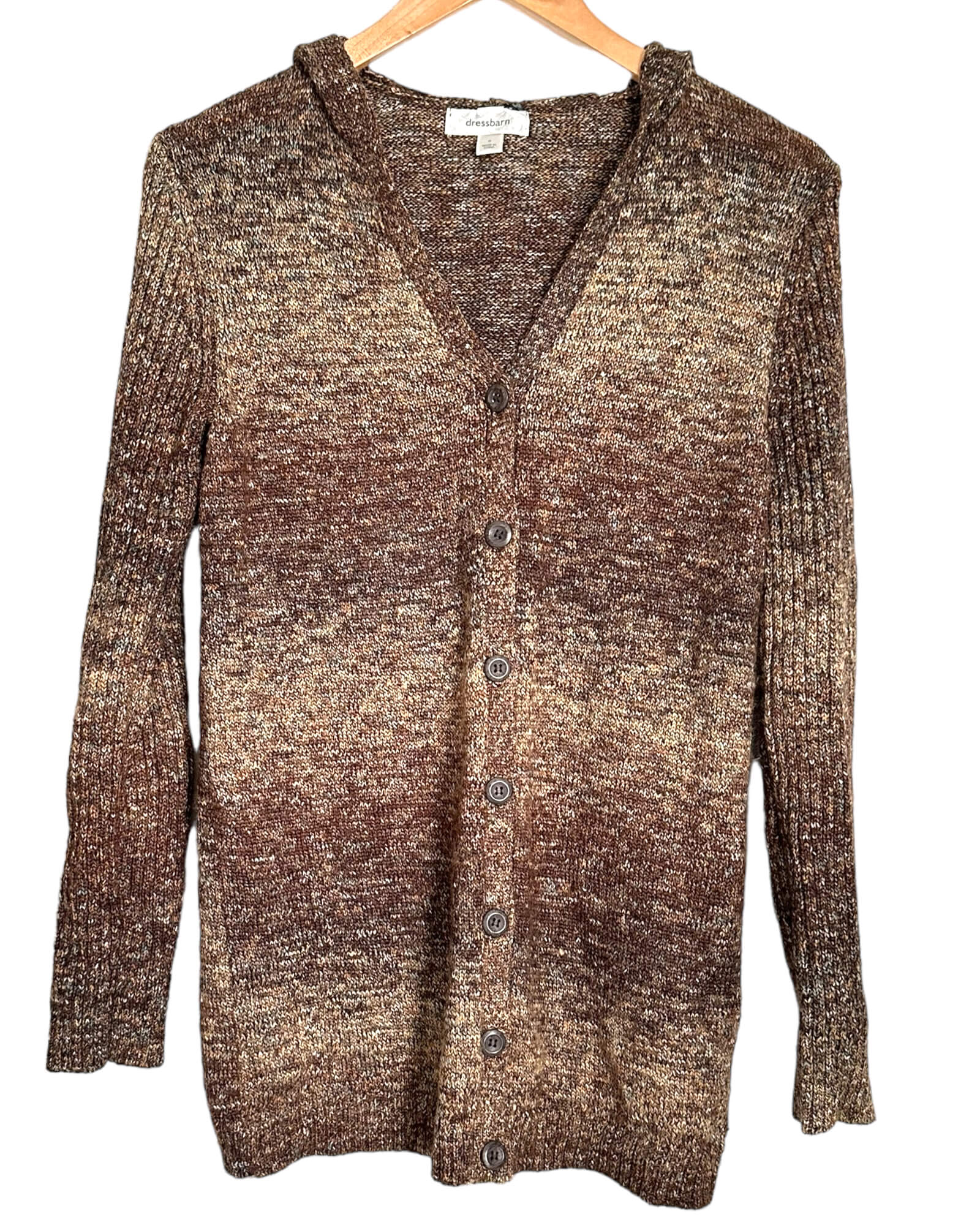 Soft Autumn DRESS BARN brown marle hooded cardigan sweater
