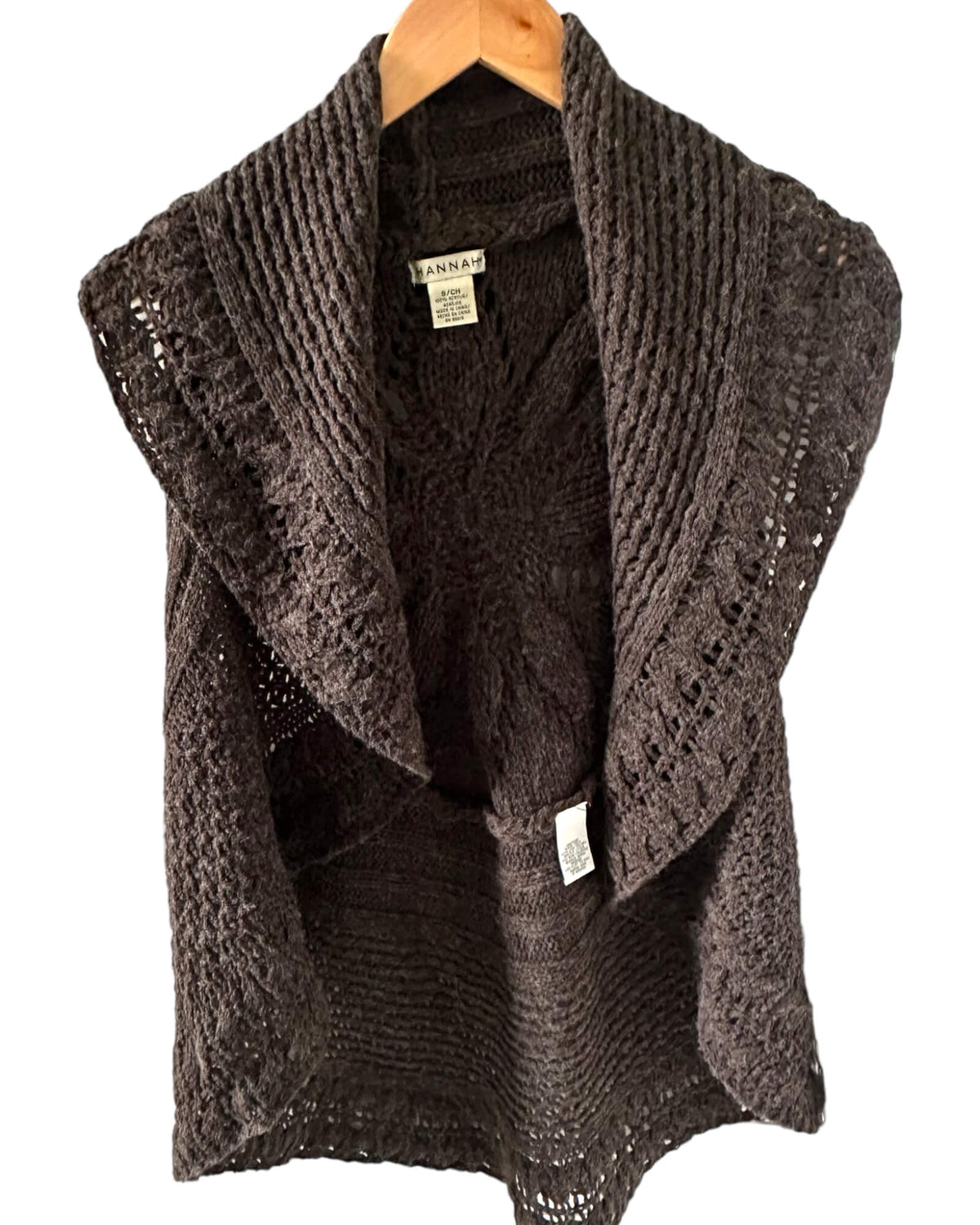 Soft Autumn HANNAH civet brown sleeveless crochet cardigan sweater