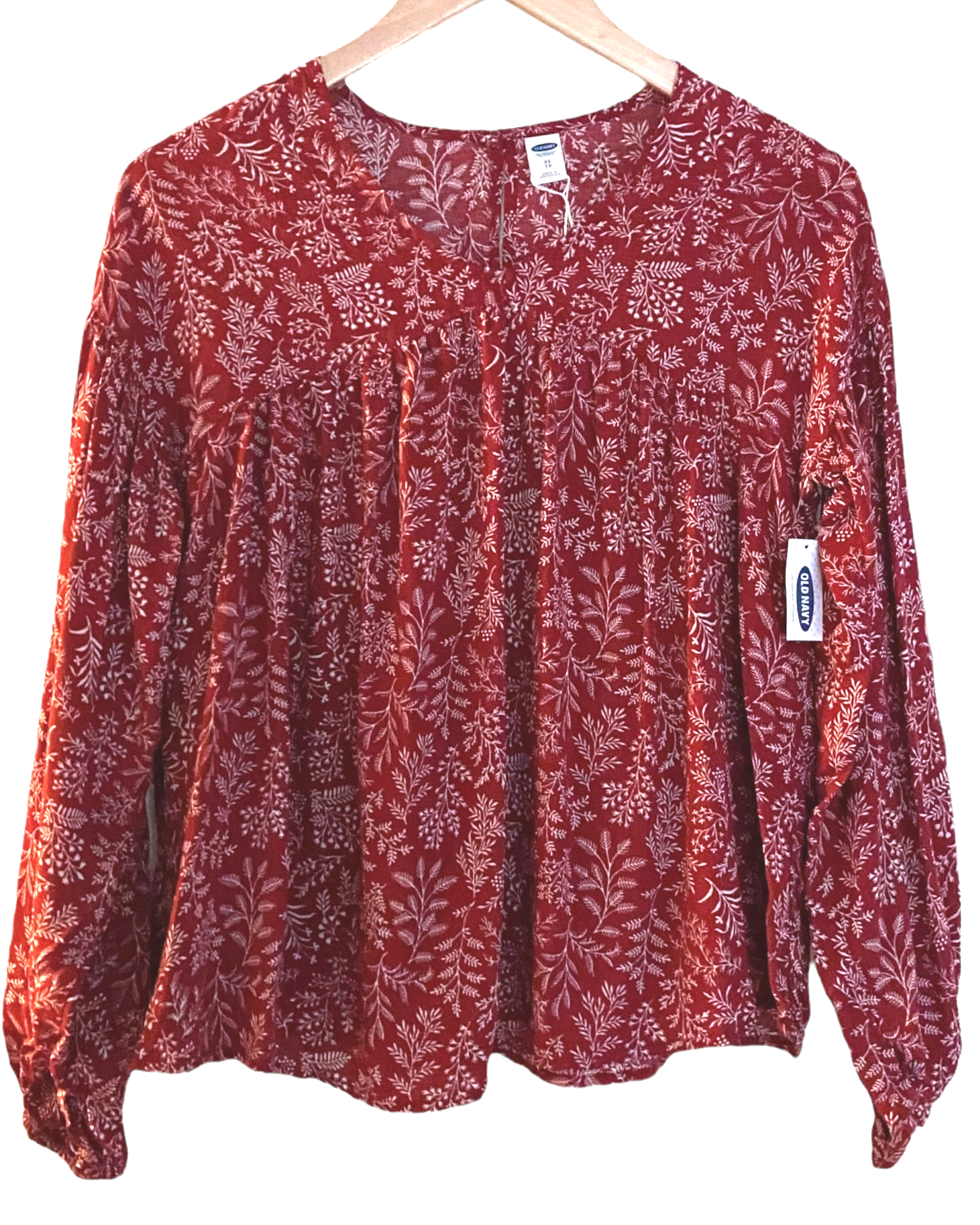 Soft Autumn OLD NAVY cranberry leaf print boho top