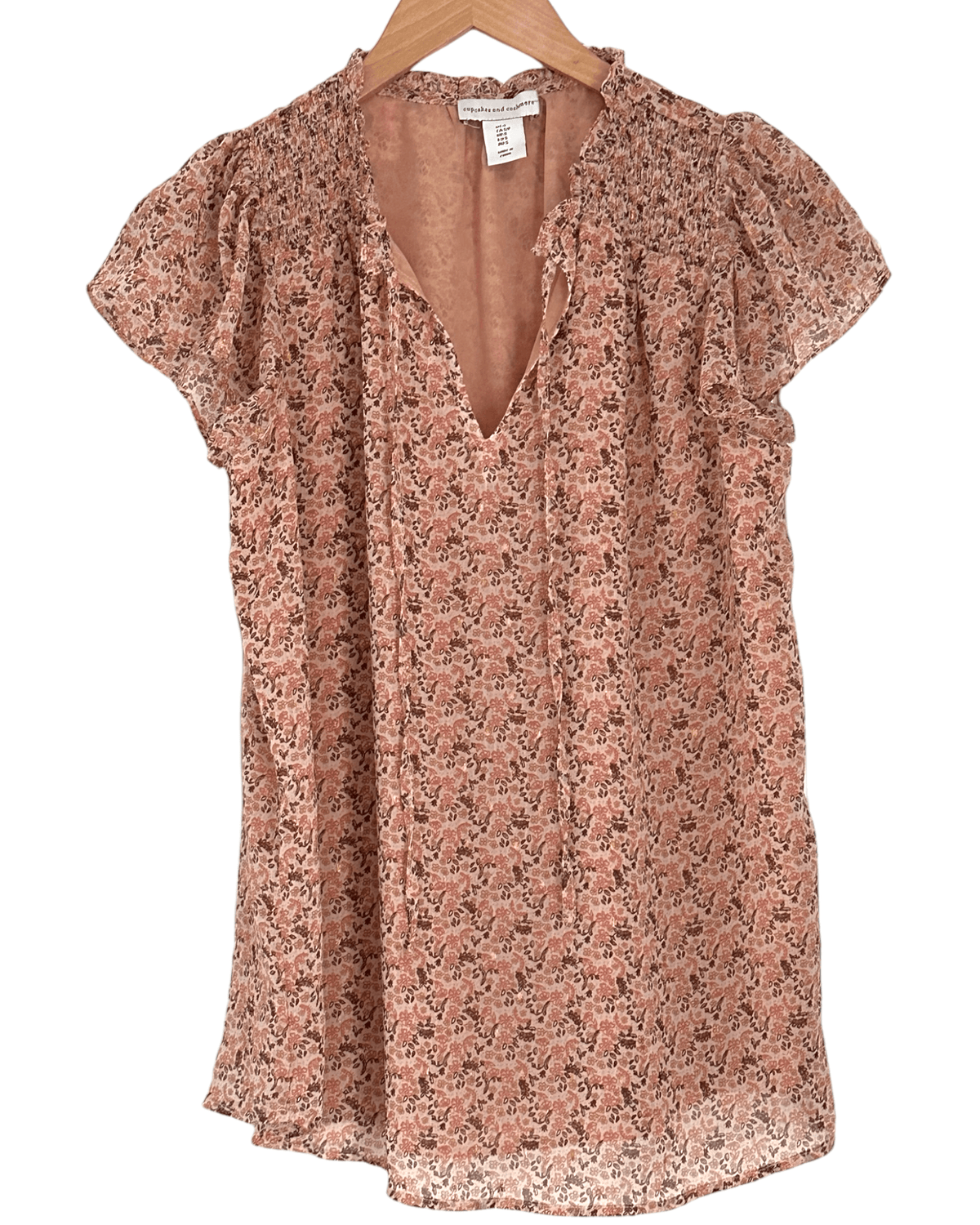 Soft Autumn CUPCAKES AND CASHMERE floral print tie-front fluffier sleeve top