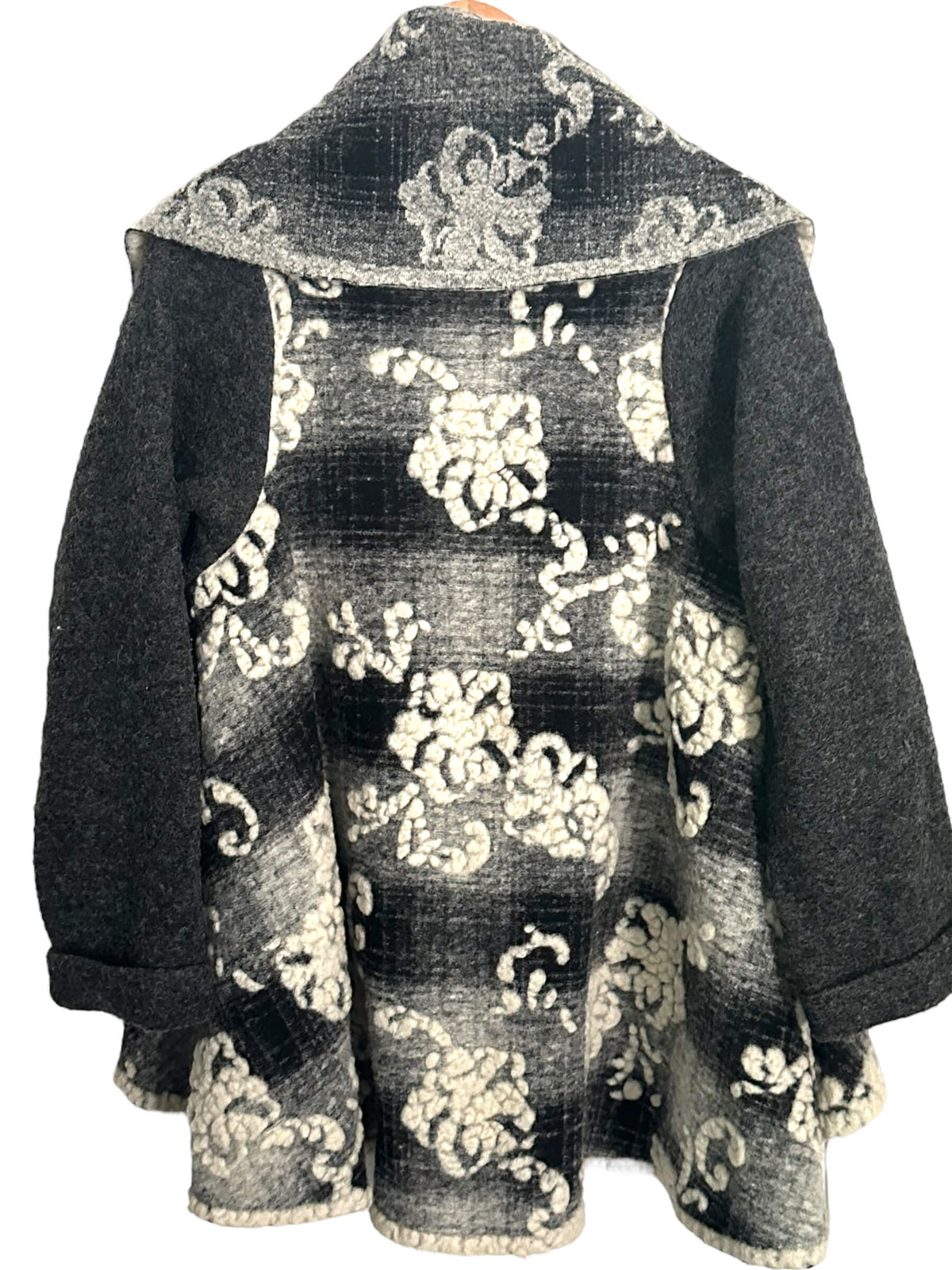 Soft Autumn floral and plaid gray wool knit coat