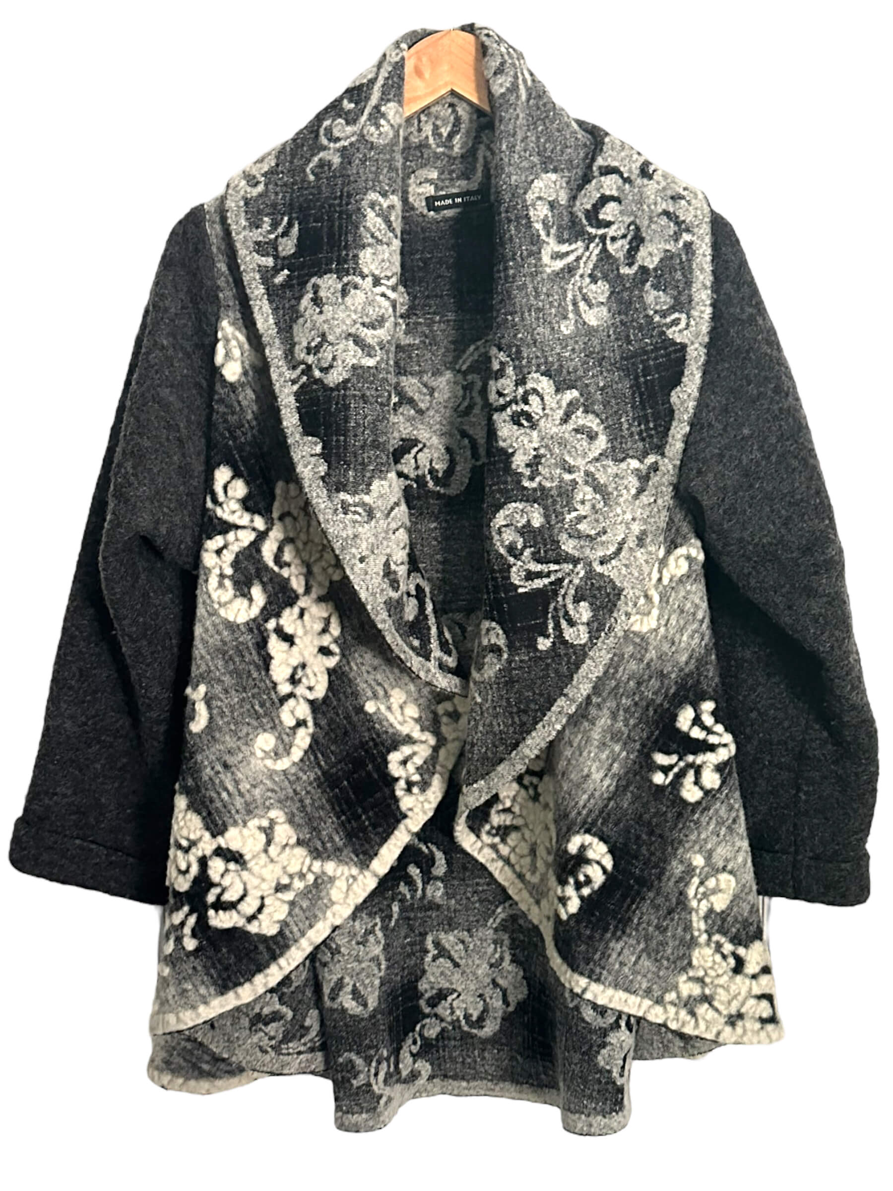 Soft Autumn floral plaid gray Italian wool knit coat