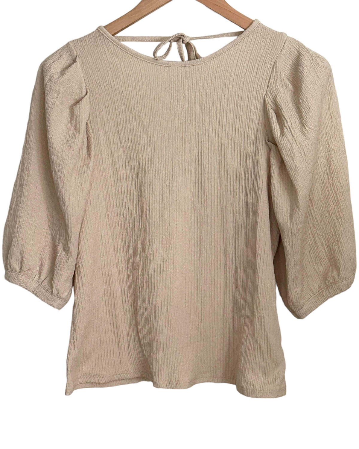 Soft Autumn H&amp;M beige puff sleeve open back blouse