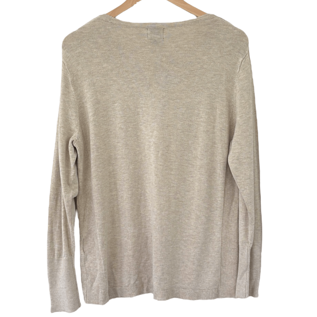 Soft Autumn JM COLLECTION cremini button sleeve contrast knit sweater