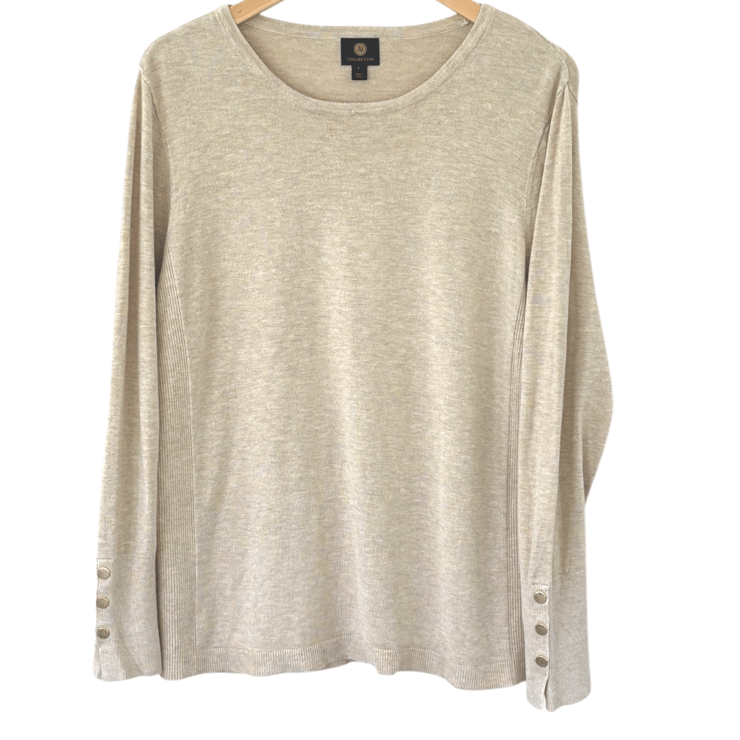 Soft Autumn JM COLLECTION cremini button sleeve contrast knit sweater
