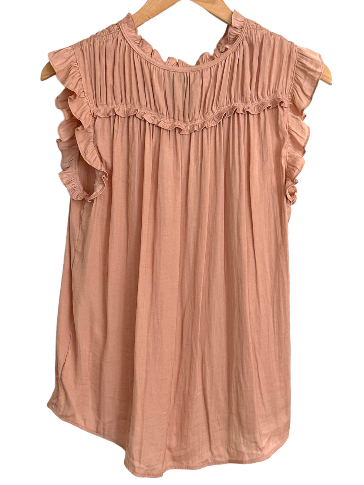 Soft Autumn JONES &amp; CO sleeveless ruffle tie front blouse 
