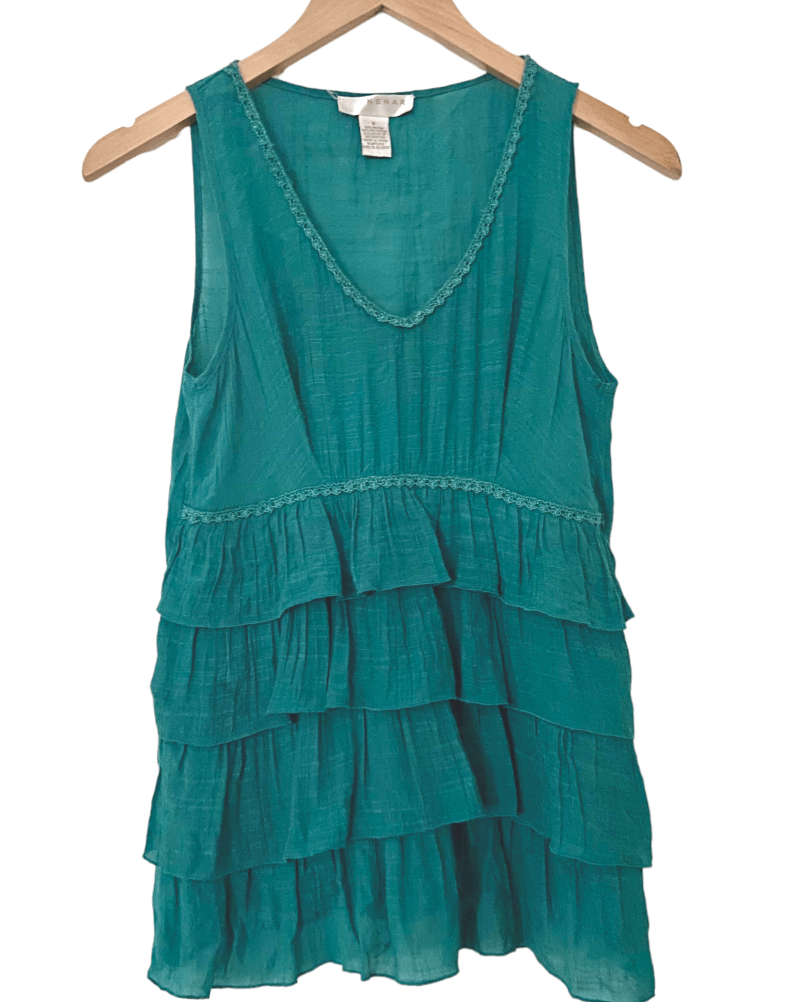Soft Autumn KENNAR jade green sleeveless ruffle top
