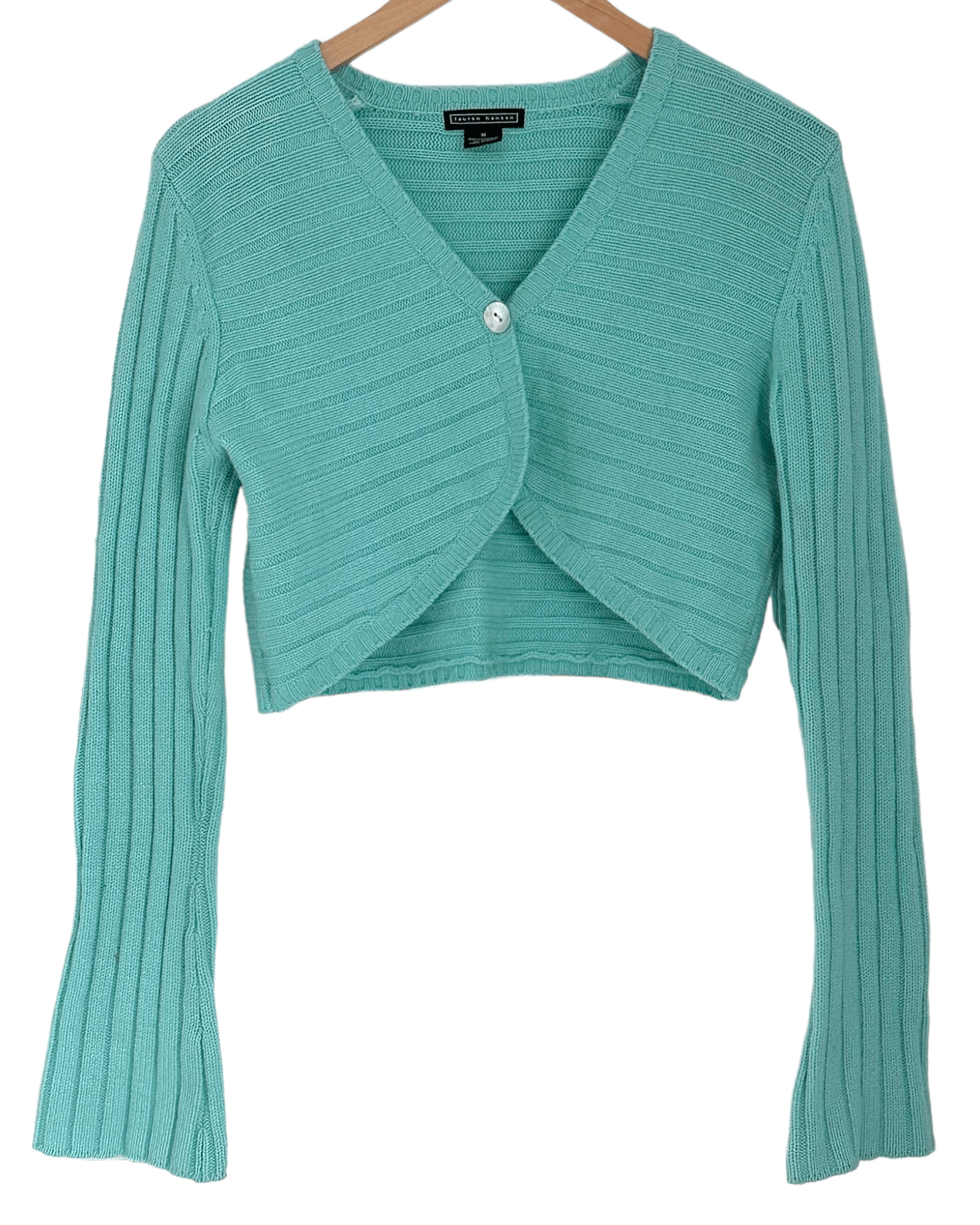 Soft Autumn LAUREN HANSEN dragonfly green ribbed cashmere shrug sweater