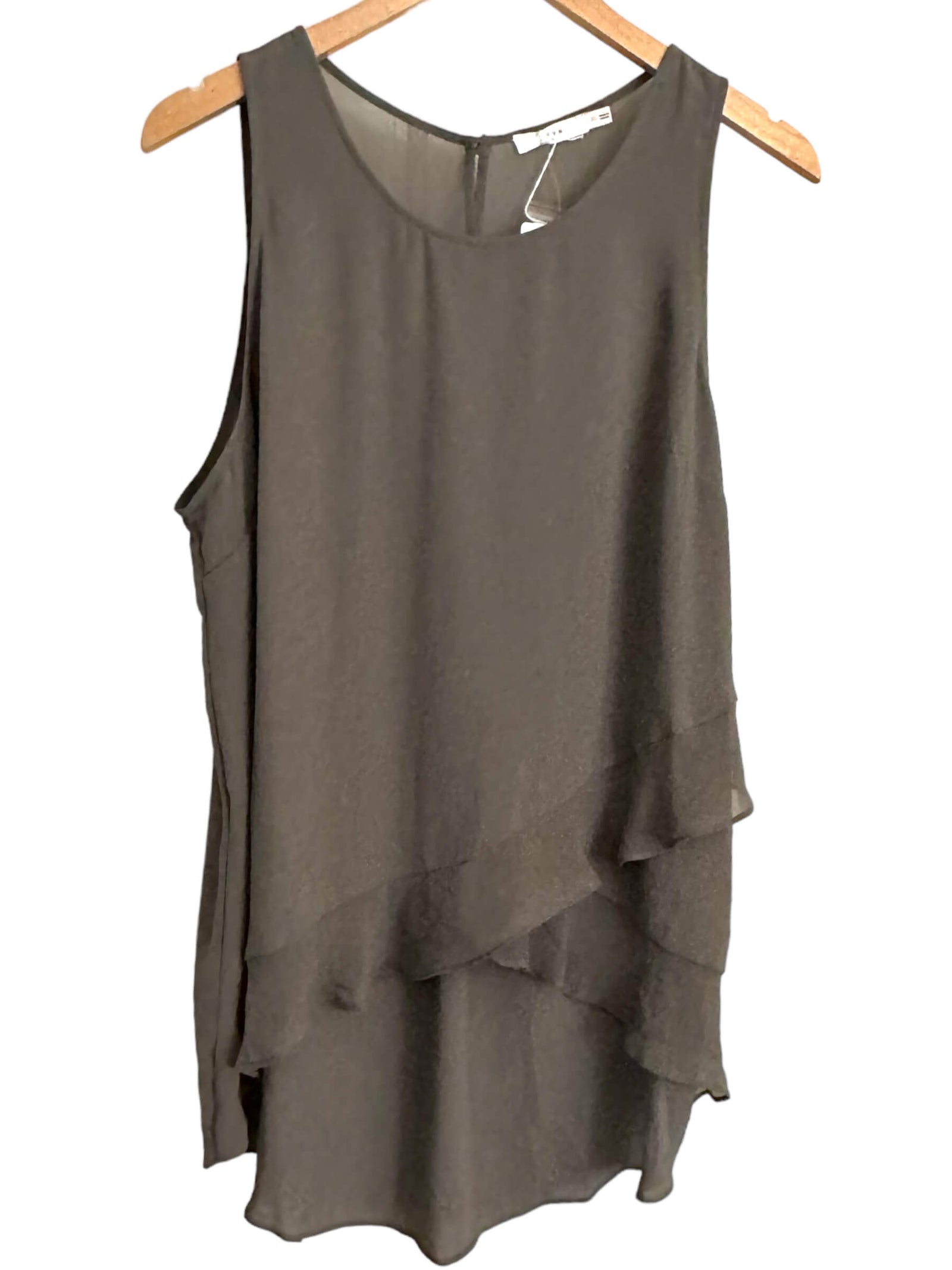 Soft Autumn LUSH falcon gray cross ruffle blouse