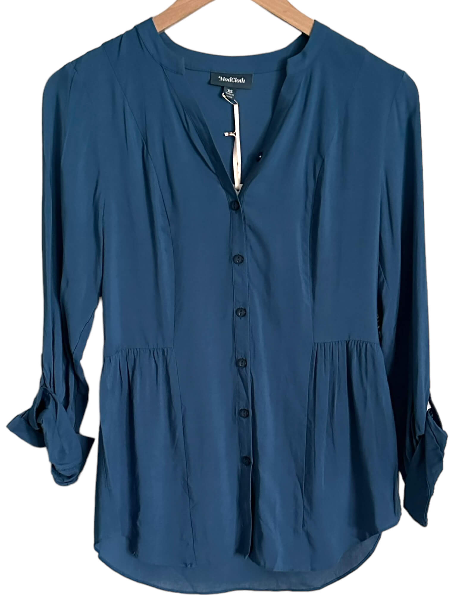 Soft Autumn MODCLOTH dusty blue button-down roll-sleeve tunic