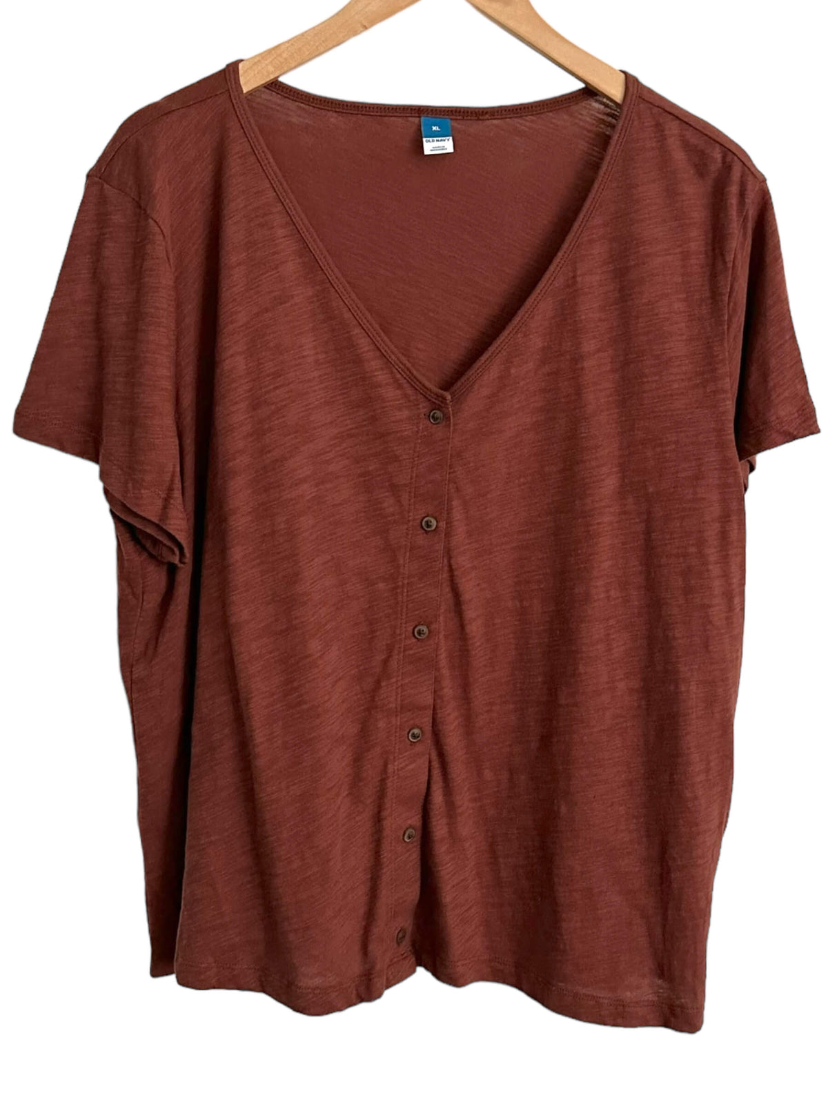 Soft Autumn OLD NAVY root beer brown  slub knit button down top