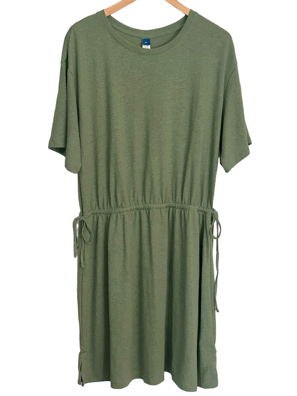 Soft Autumn OLD NAVY willow green tie-waist linen dress