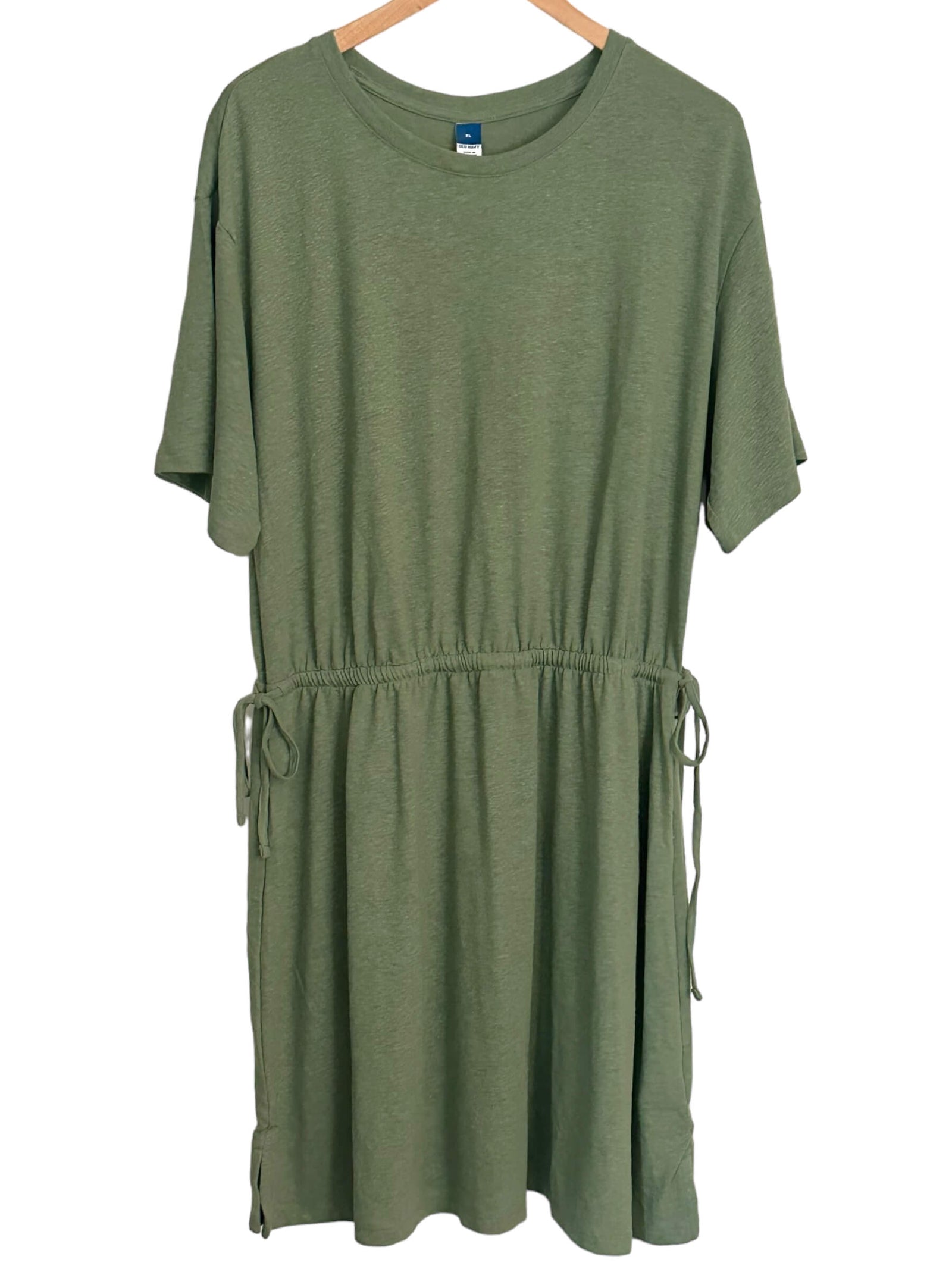 Soft Autumn OLD NAVY willow green tie-waist linen dress
