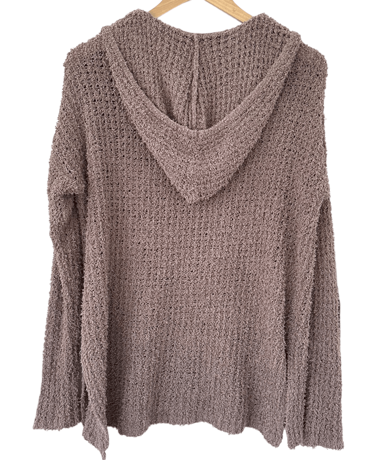 Soft Summer Dusky Taupe Oversized Open-Knit Hooded Sweater
