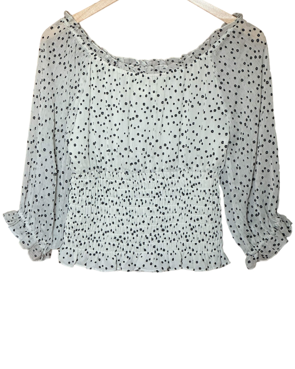 Soft Summer ANTHROPOLOGIE scatter dot ruffle  top