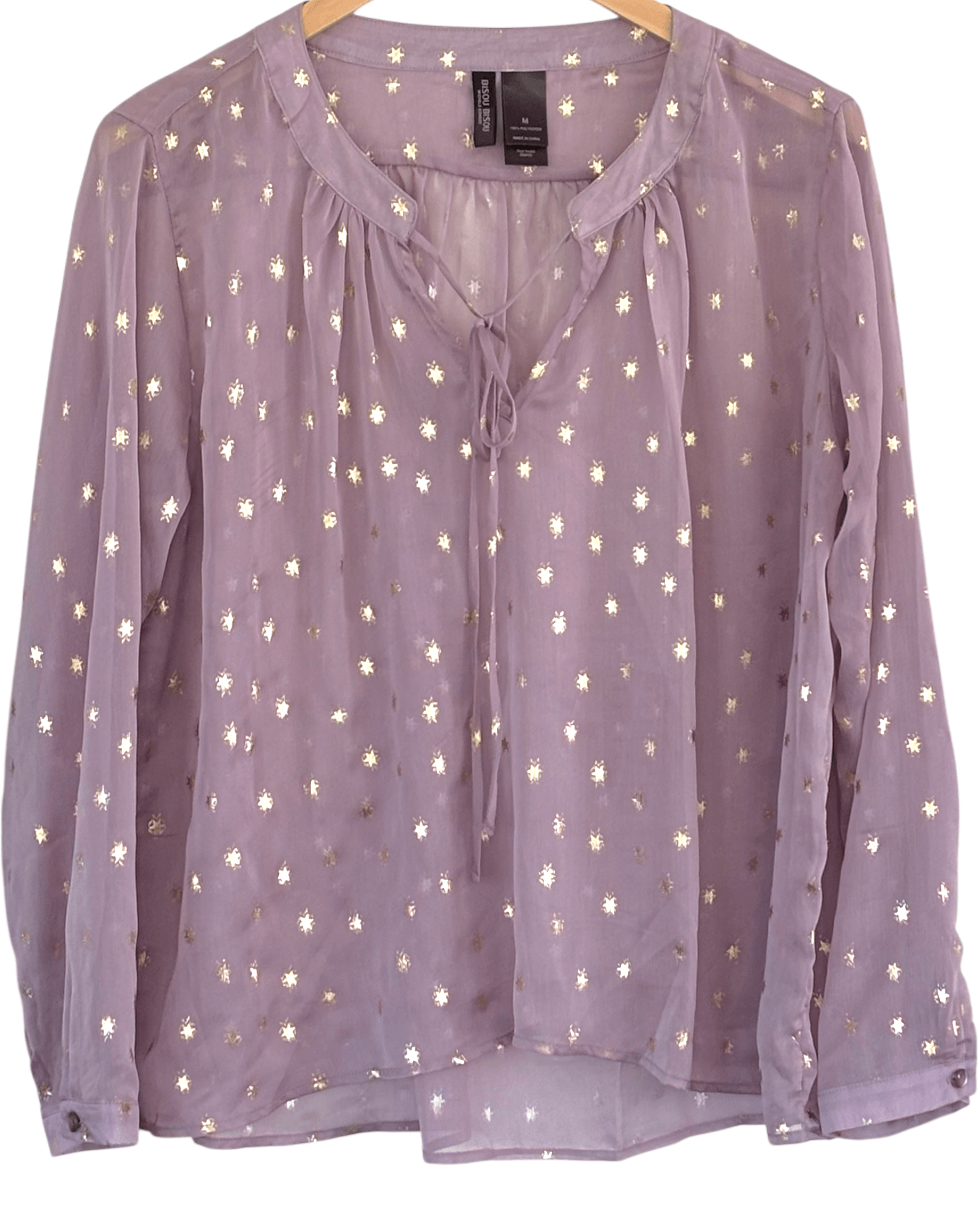 Soft Summer BISOU BISOU star print sheer split-neck blouse