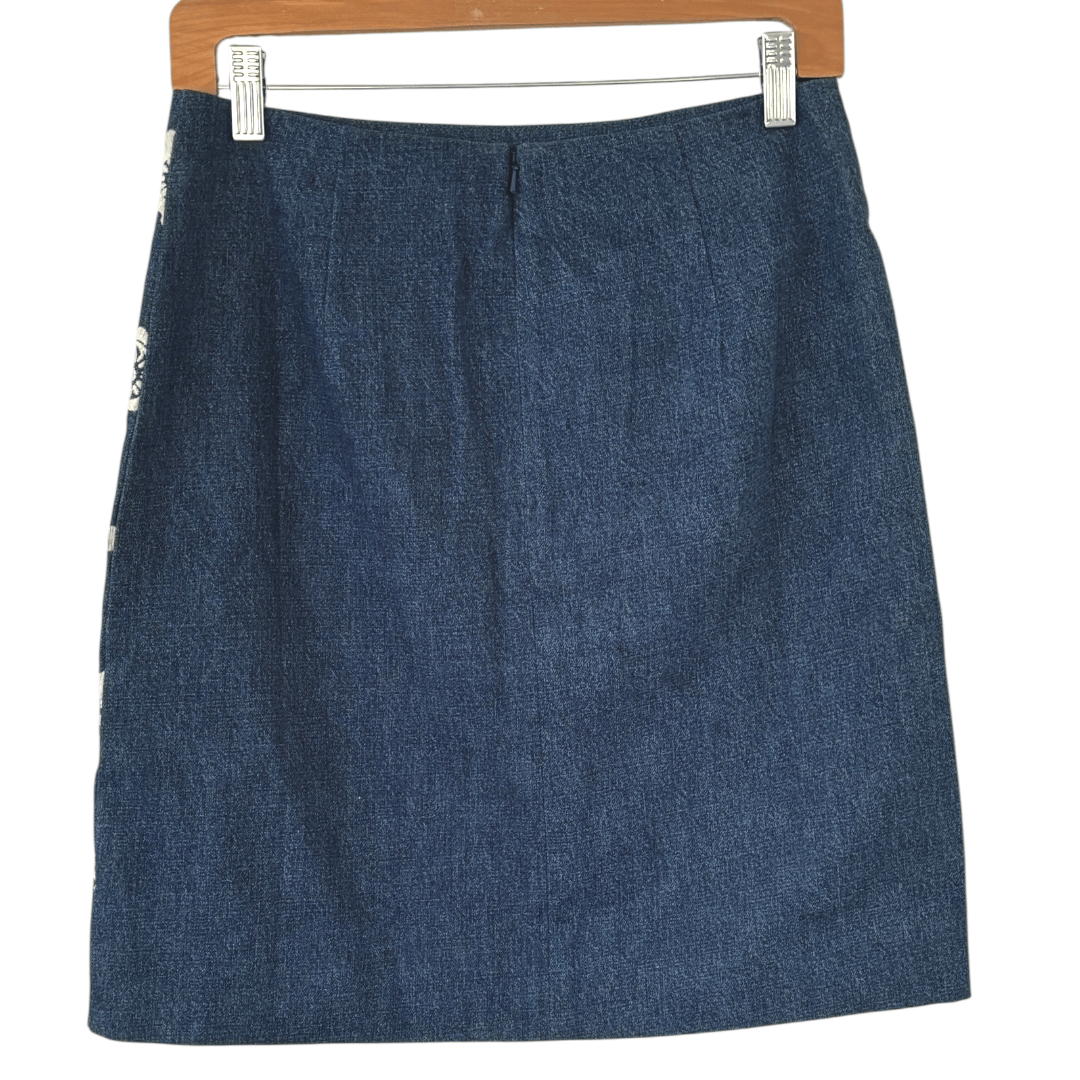 Soft Summer BODEN floral embroidered denim mini pencil skirt